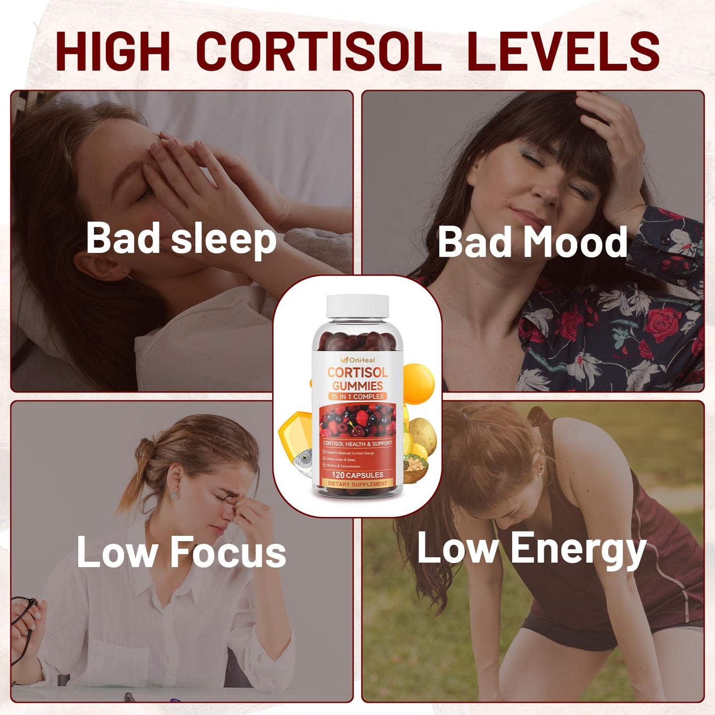 YBFQ Unisex Cortisol Gummies 60 Count