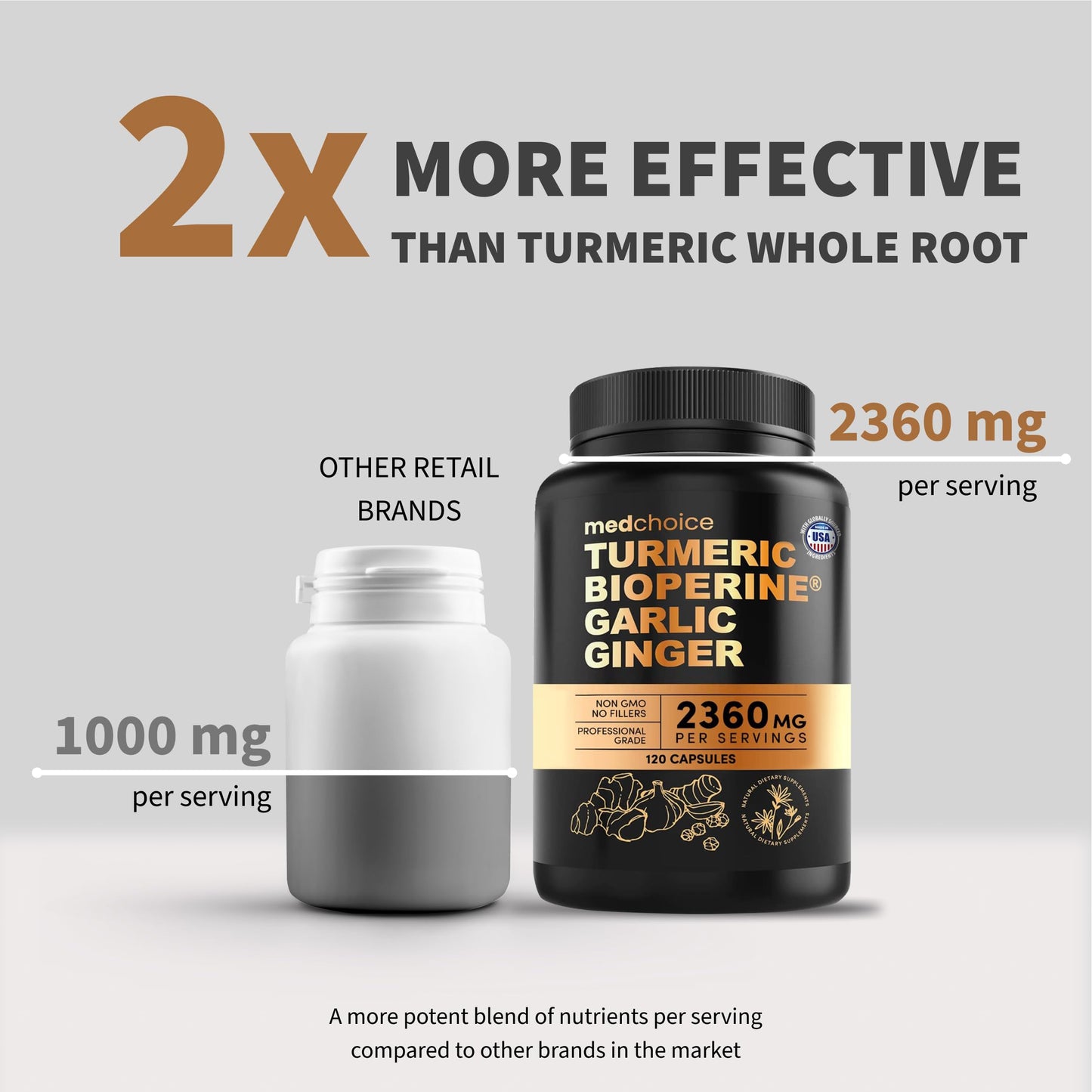 MEDCHOICE 4-in-1 Turmeric Joint Support with Garlic and BioPerine, 2360 mg High Potency Herbal Blend for Mobility, Everyday Flexibility, Digestive Comfort, Active Aging Support, 240 Capsules