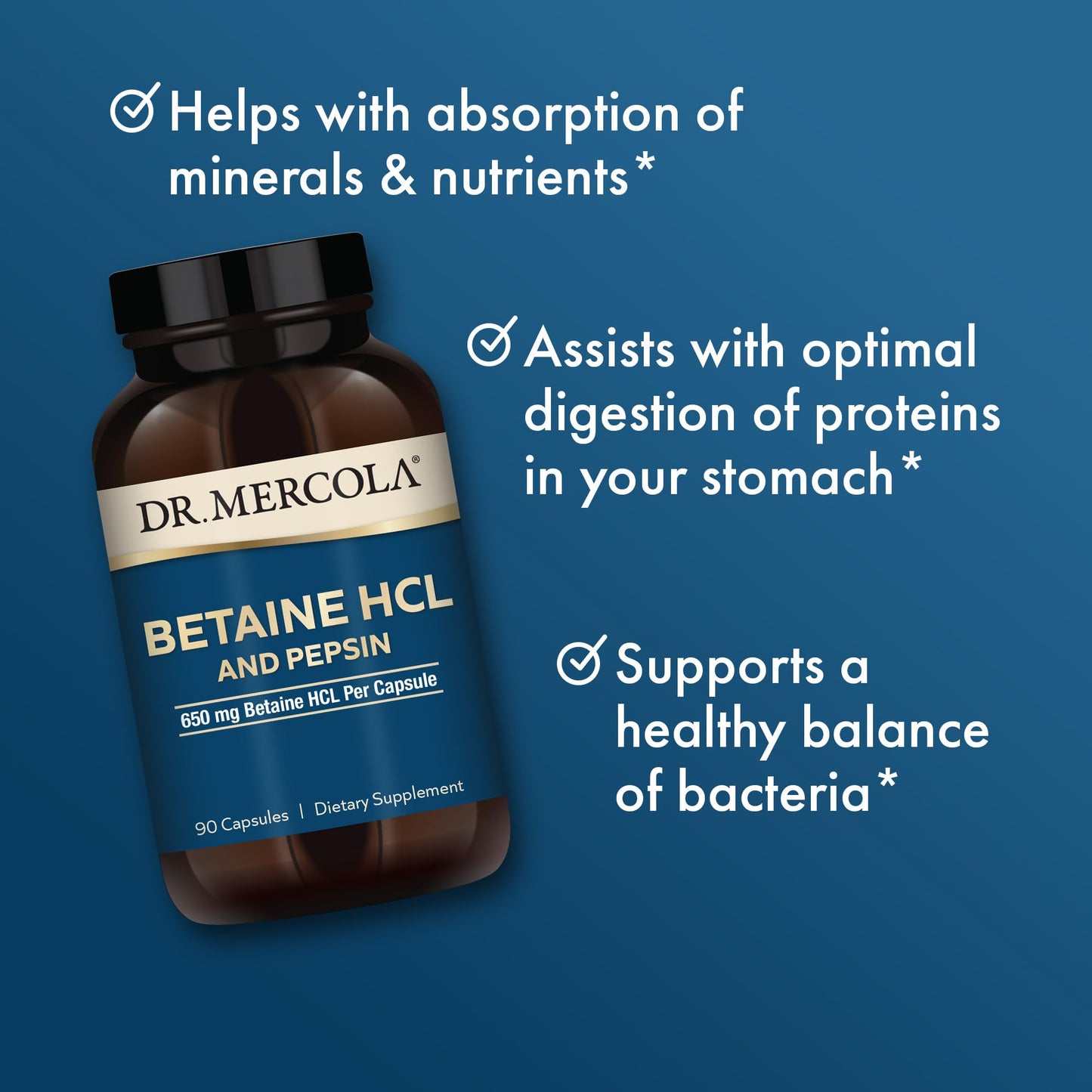 Dr. Mercola Betaine HCL & Pepsin Digestive Support Capsule, 90 Count