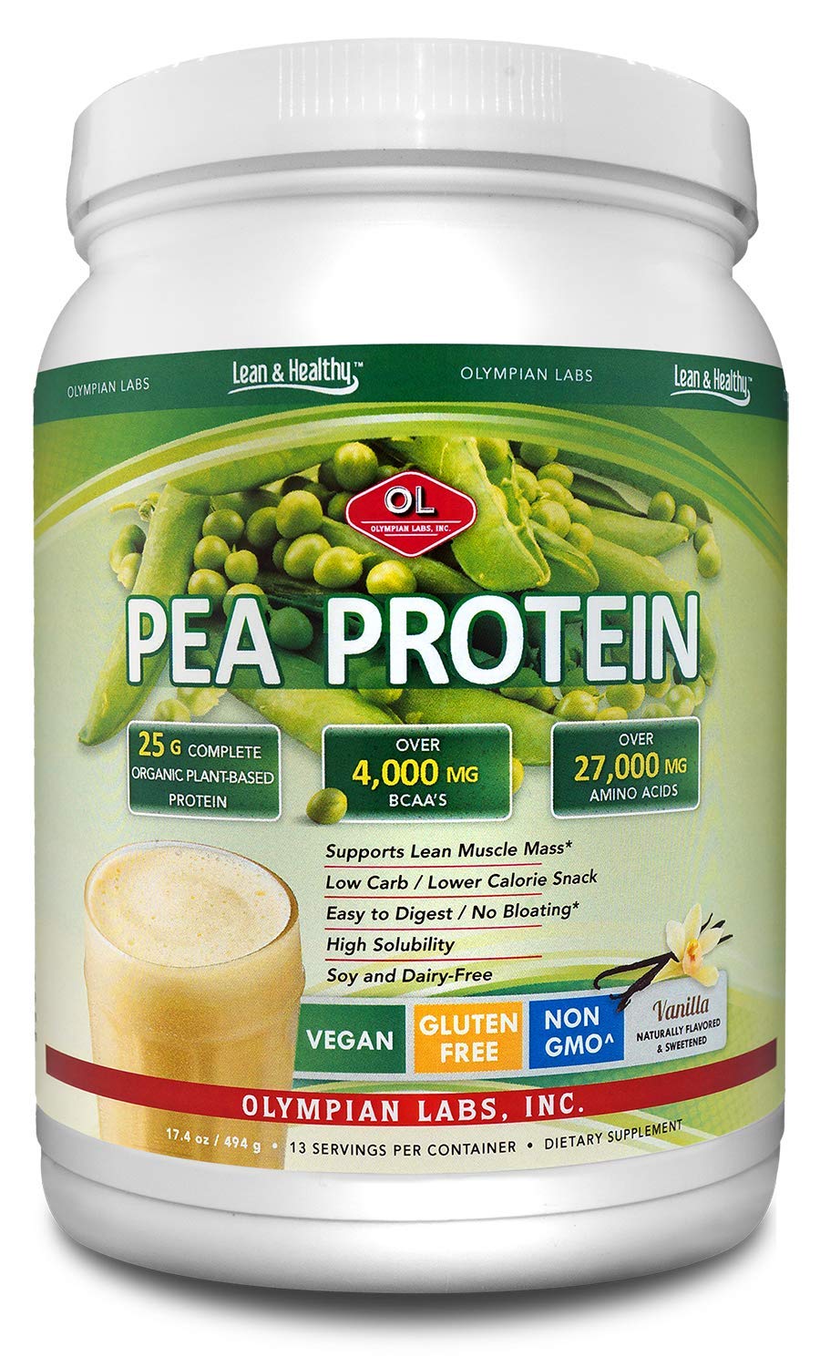 Olympian Labs Vanilla Pea Protein Powder, 1.09 lb, 17.4 Servings