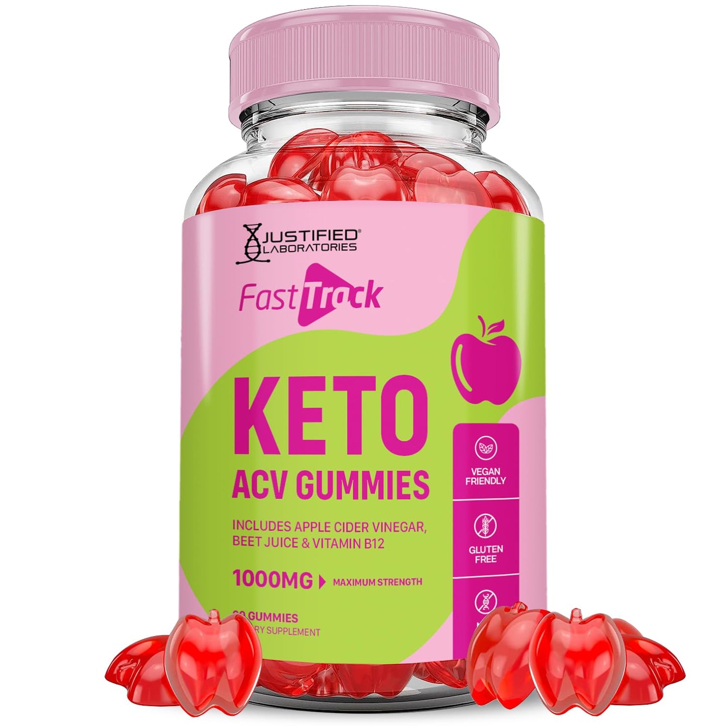 Justified Laboratories Fast Track Keto ACV Gummies Advanced Formula 1000mg Gummy, 60 Count