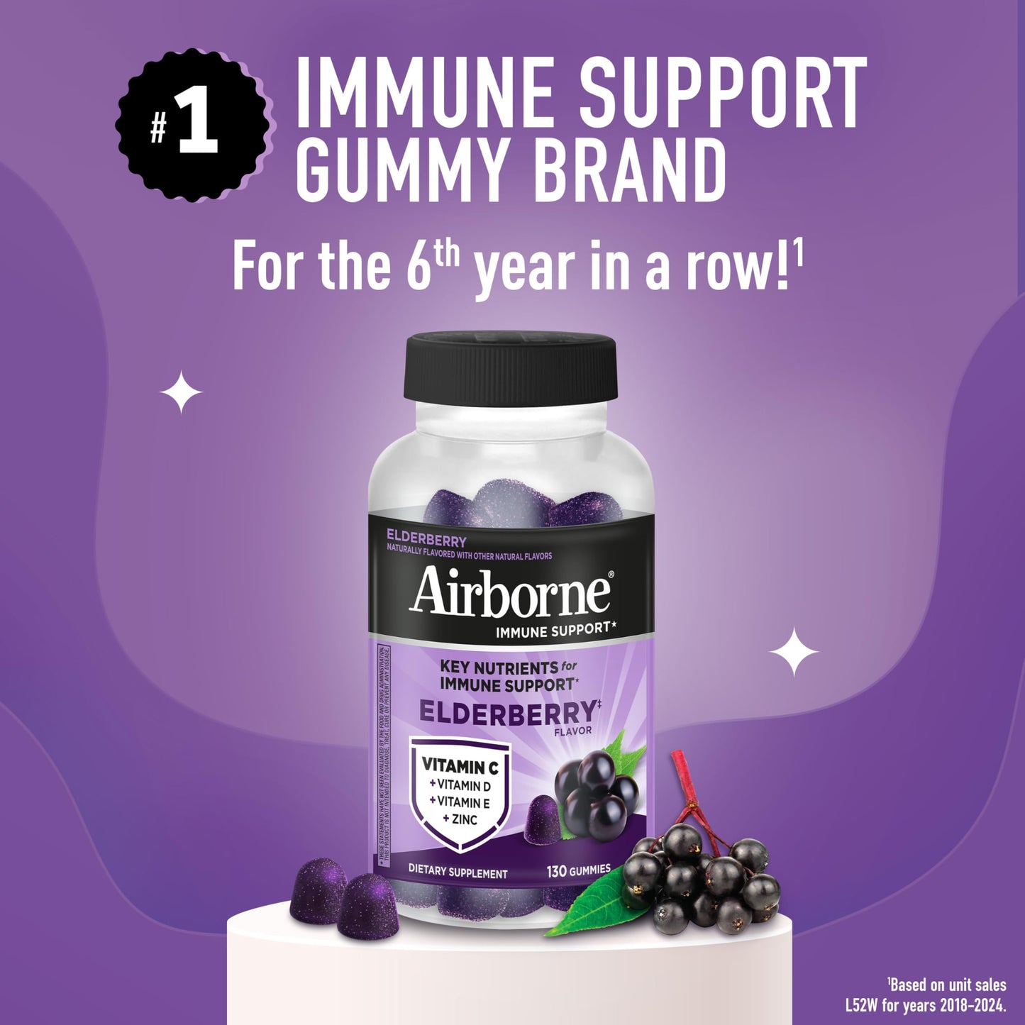 Airborne Elderberry + Zinc & Vitamin C Gummies for Adults Immune Support 130 Gummies