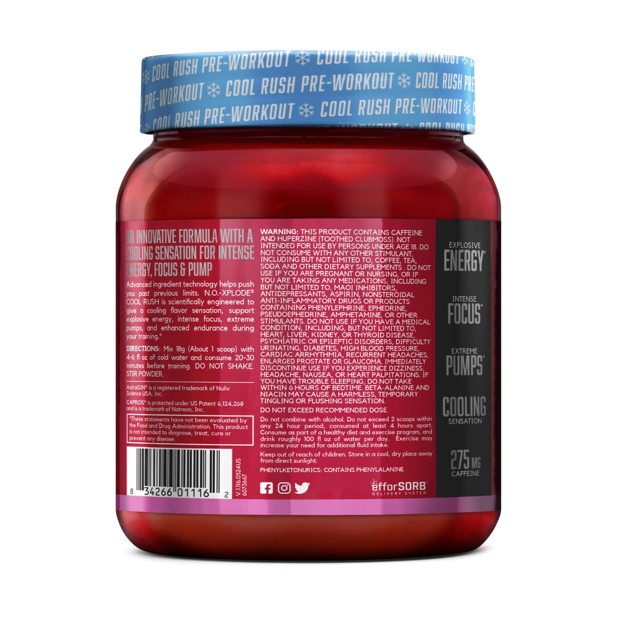 BSN N.O.-Xplode Cool Rush Pre Workout Powder Bubblegum Blast, 19.2 oz