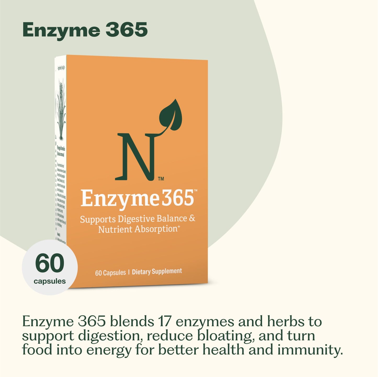 Nature M.D. Enzyme 365 Advanced Digestive Enzymes Supplement with 17 Enzymes & Soothing Herbs 60 Capsules