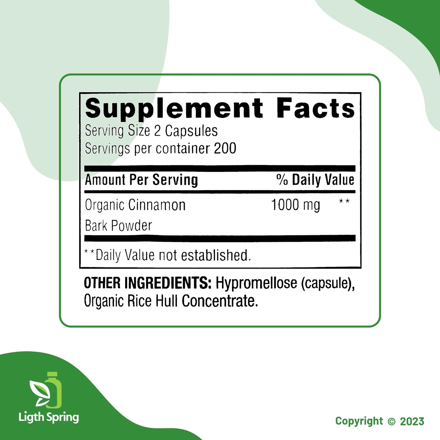 LightSpring Cinnamon 1000mg Dietary Supplement Capsules, 400 Count