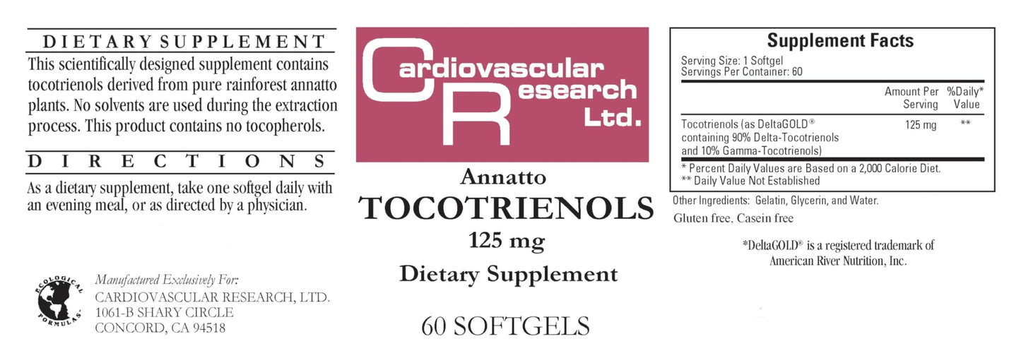 Cardiovascular Research Annatto Tocotrienols Vitamin E Capsule, 125 mg, 60 Count