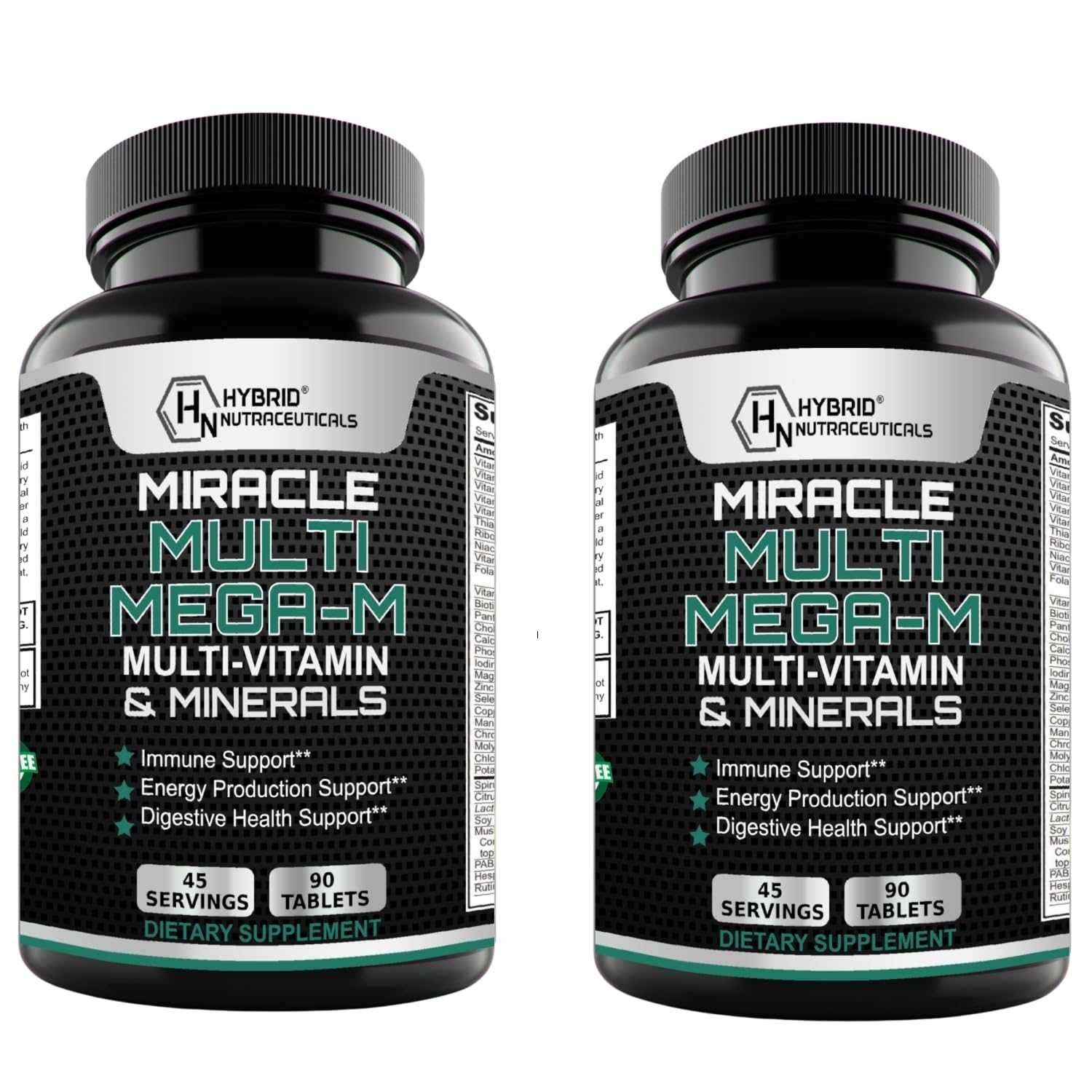 Hybrid Nutraceuticals MEGAV-1 Multi-Vitamin, Superfood & Minerals - Daily Multivitamin with Probiotics, Digestive Enzyme, Mushroom Complex for Heart Health, Immune Support, Energy & Stamina, 180 Tablets