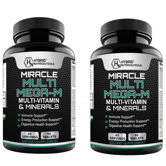 Hybrid Nutraceuticals MEGAV-1 Multi-Vitamin, Superfood & Minerals - Daily Multivitamin with Probiotics, Digestive Enzyme, Mushroom Complex for Heart Health, Immune Support, Energy & Stamina, 180 Tablets