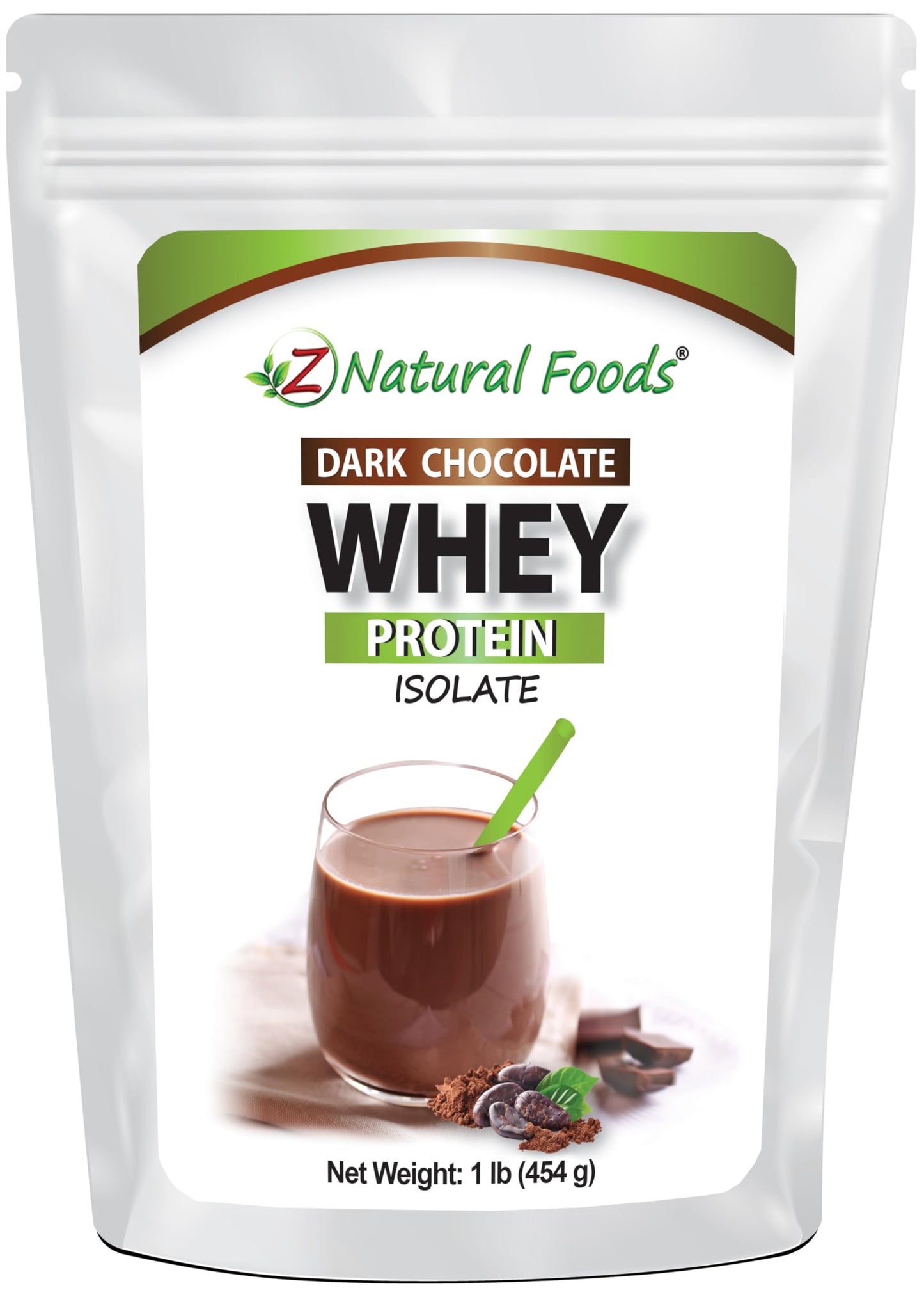 Z Natural Foods Whey Protein Isolate Powder - Grass-Fed, No Sugar - Dark Choco, 1 lb, 16 Servings