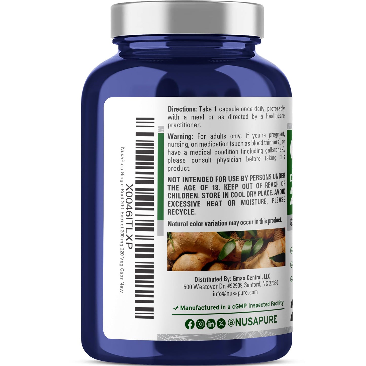 NusaPure Ginger Root Capsules 220 Count
