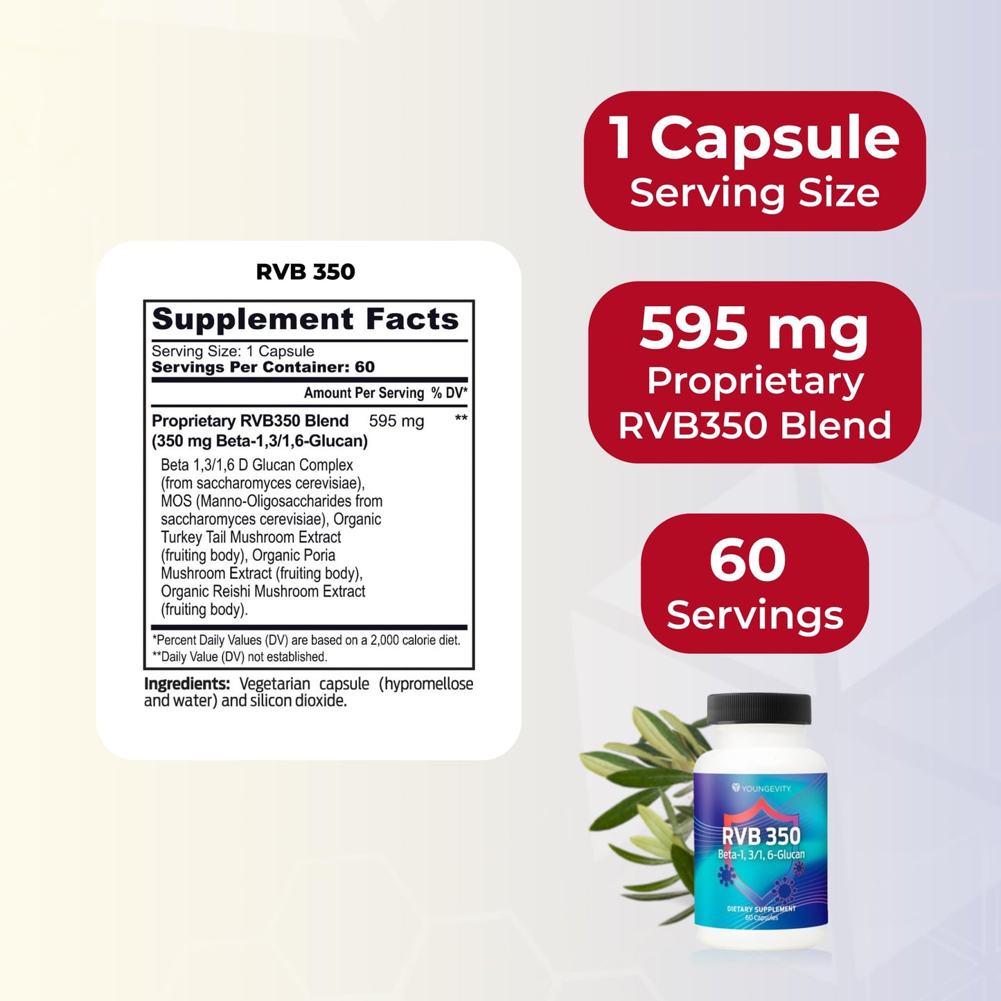 Youngevity RVB 350 (Beta 1, 3/1, 6-Glucan) 60 Capsules