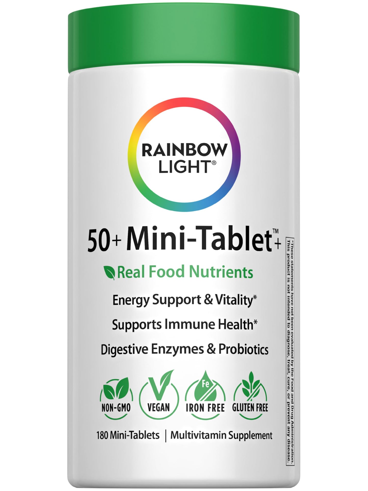 Rainbow Light 50+ Mini-Tablet Food-Based Multivitamin - Age-Defense Formula Probiotic & Antioxidant, Vitamins & Minerals Support Immune, Heart, Skin, Eye, Bone & Prostate, 180 Tablets