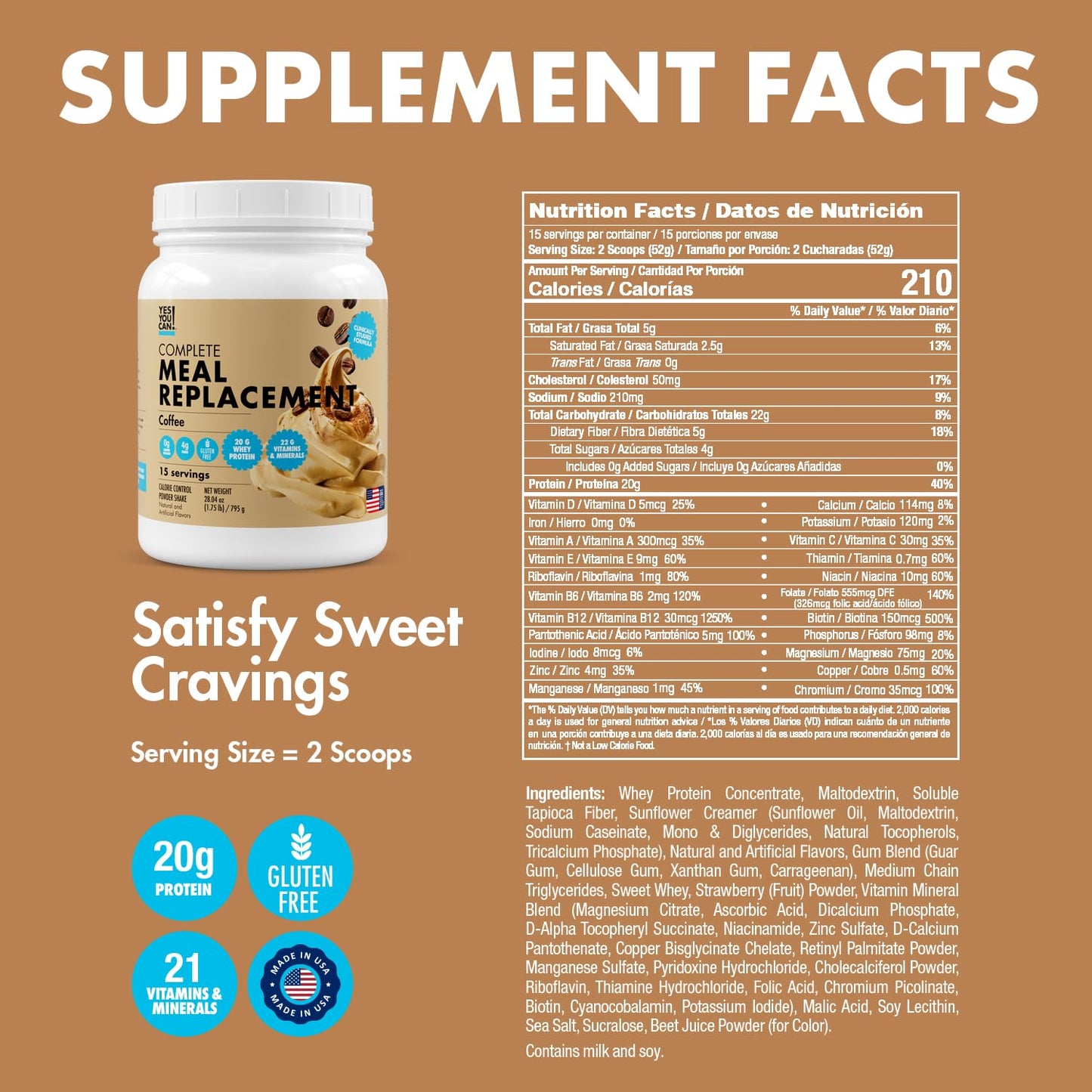 Yes You Can! Meal Replacement Shake Powder 15 Servings Coffee