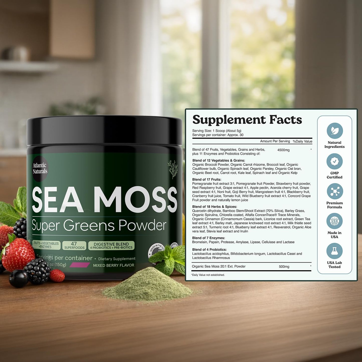 Atlantic Naturals Organic Sea Moss Super Greens Powder 5.5 oz