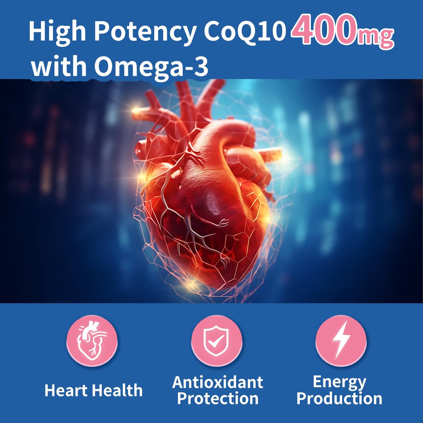 Garlicoccc CoQ10 400mg with Omega 3 Fatty Acids Softgels, 300 Softgels