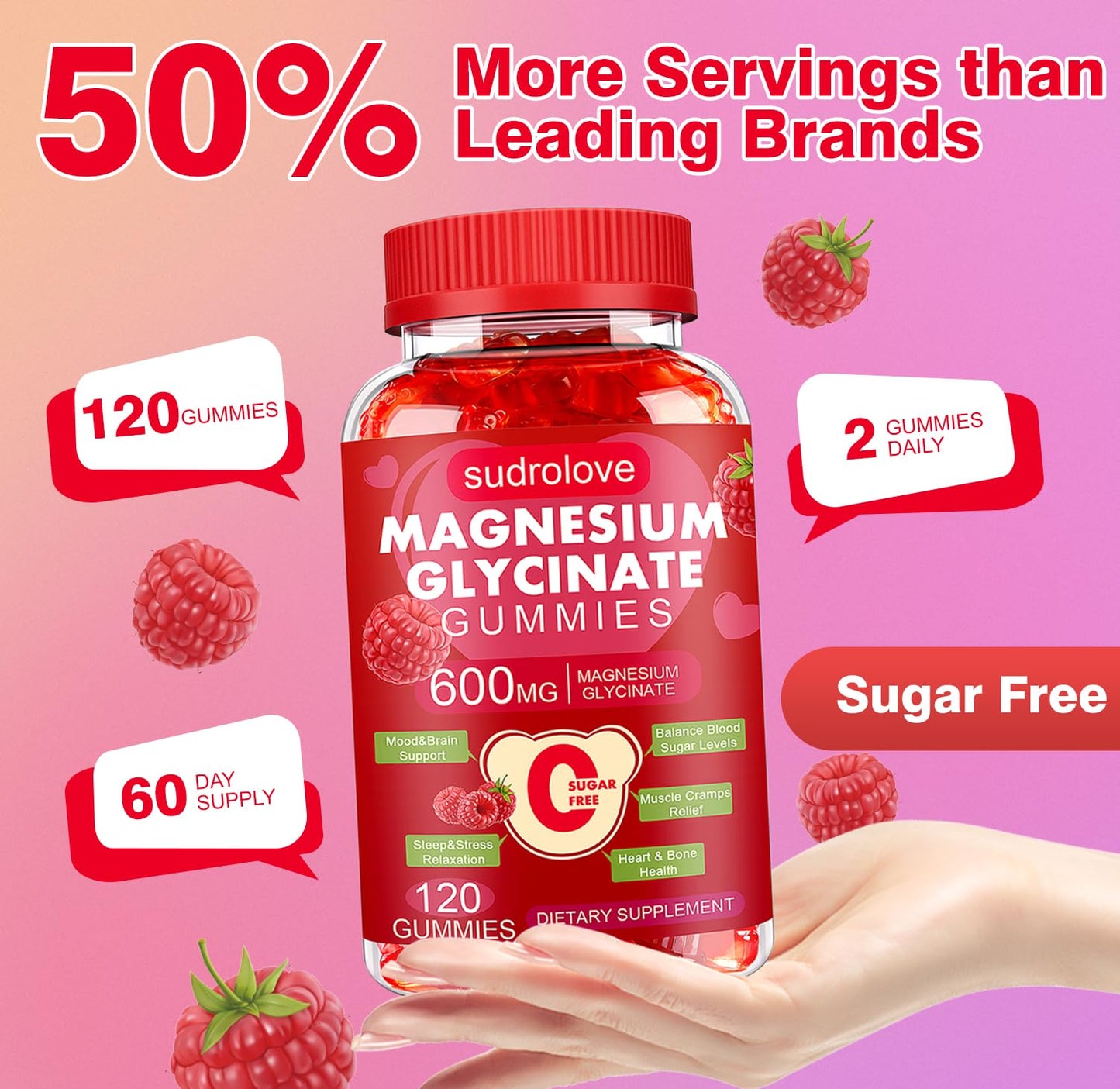 Sudrolove Magnesium Glycinate Gummies 120 Count
