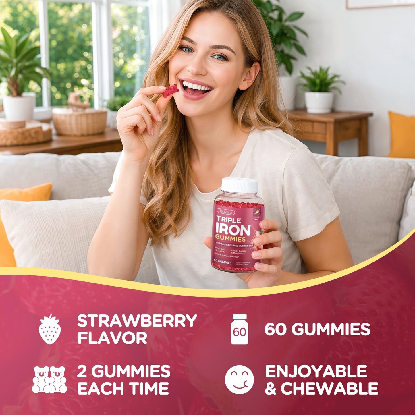 Hovika Iron Gummies for Women Gummy, 60 Count