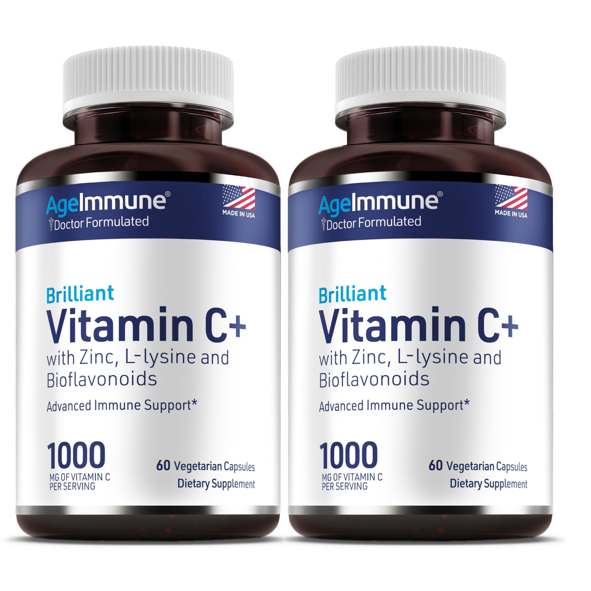 AgeImmune Vitamin C 1000mg Complex with L-Lysine 500mg, Zinc Gluconate 12mg, Bioflavonoids 300mg Capsules 120