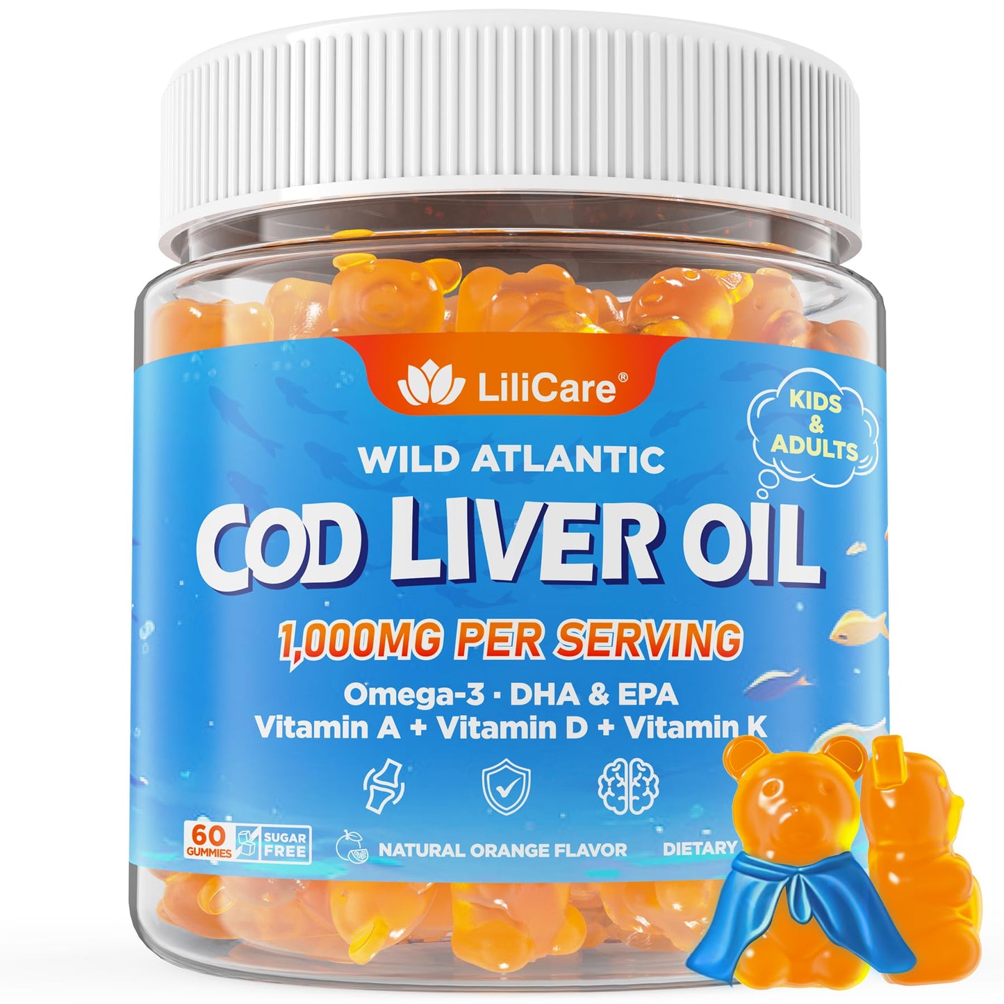 LILICARE Cod Liver Oil Gummies 1000mg, 60 Gummies