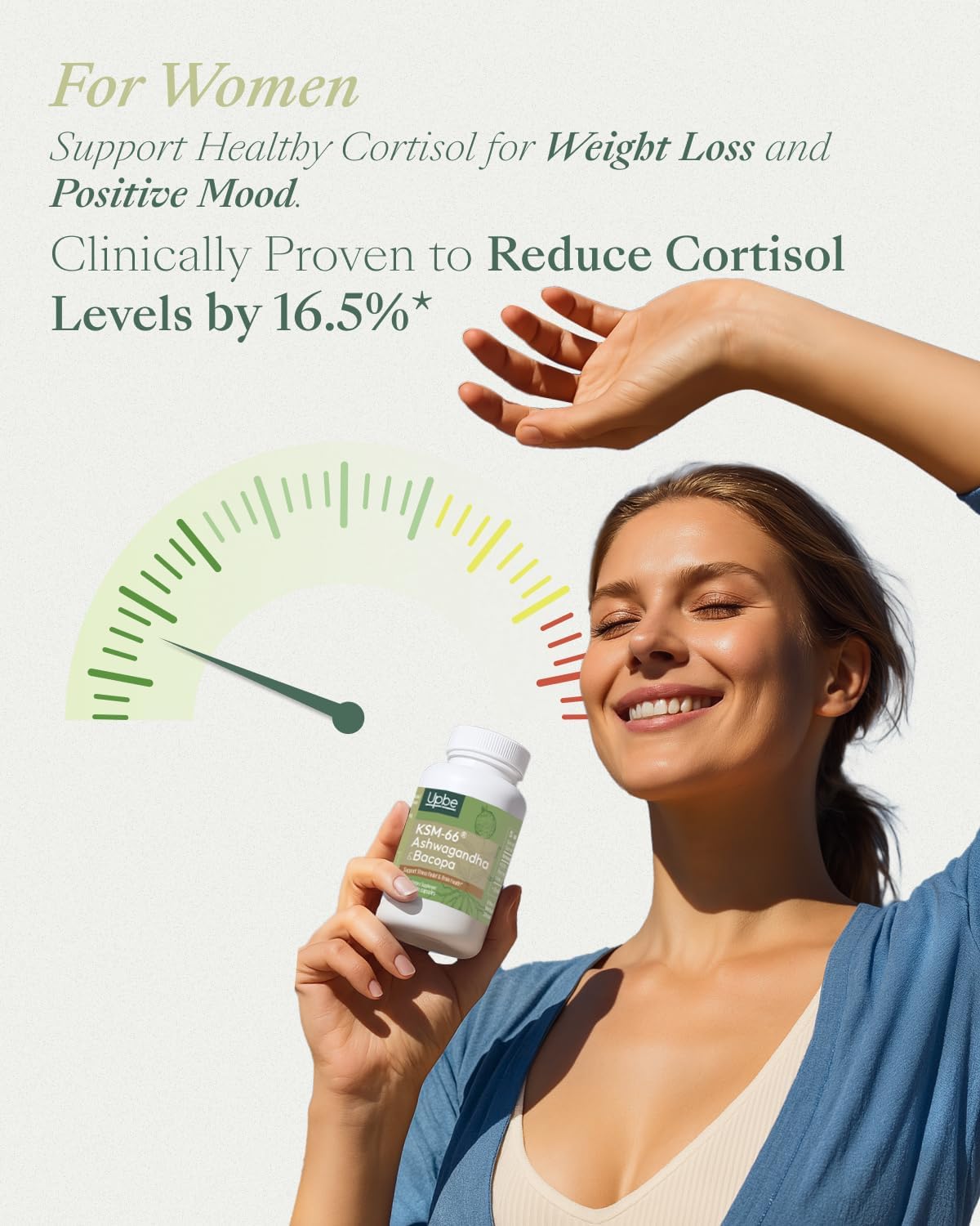 Upbe Ashwagandha Supplements for Women & Men - KSM-66 with Bacopa & Milk Thistle, 60 Capsules