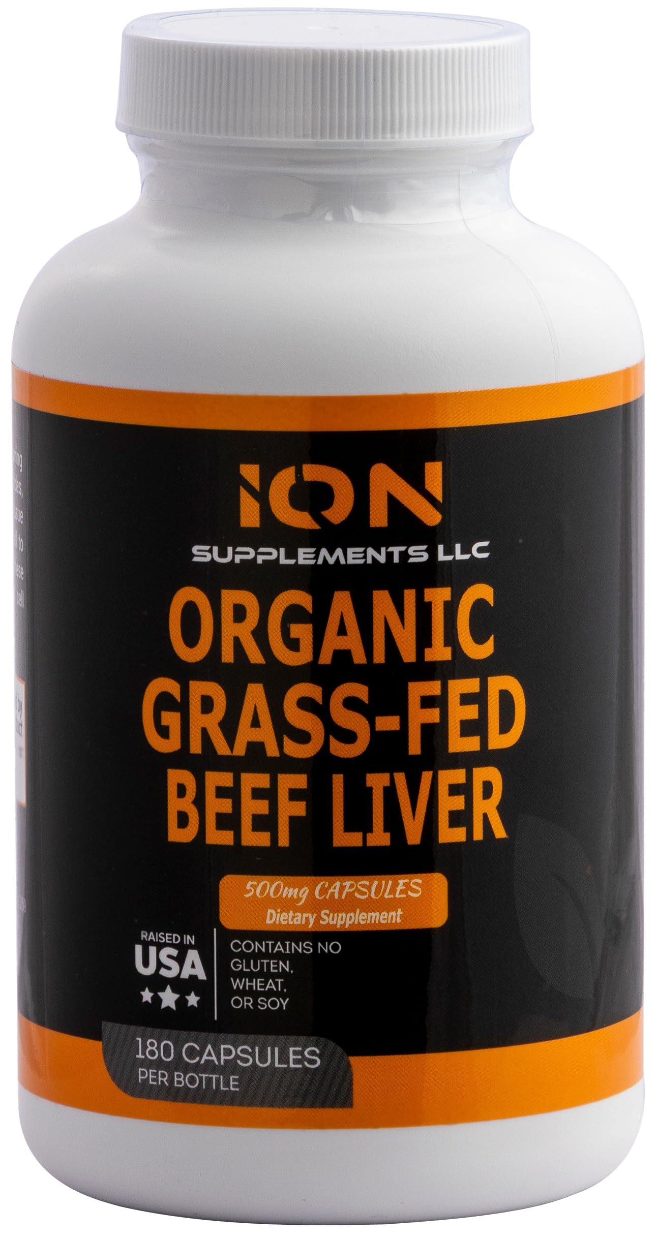 Ion Supplements LLC 100% Organic Grass Fed Beef Liver Capsules, 180 Capsules