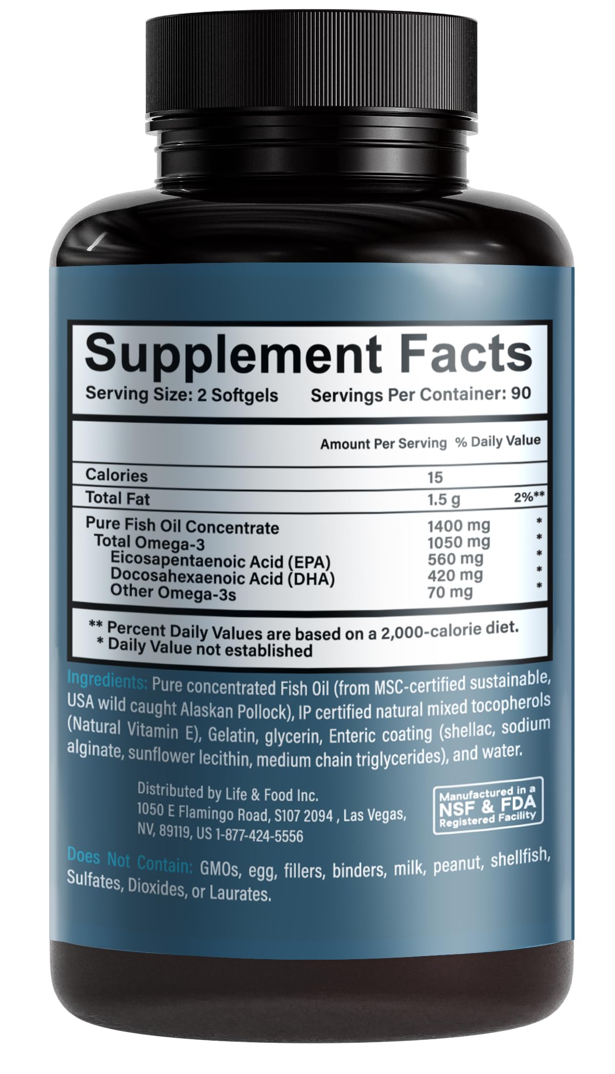 Life & Food Omega-3 Supreme 1400 mg Wild Alaskan Fish Oil Capsule, 180 Count