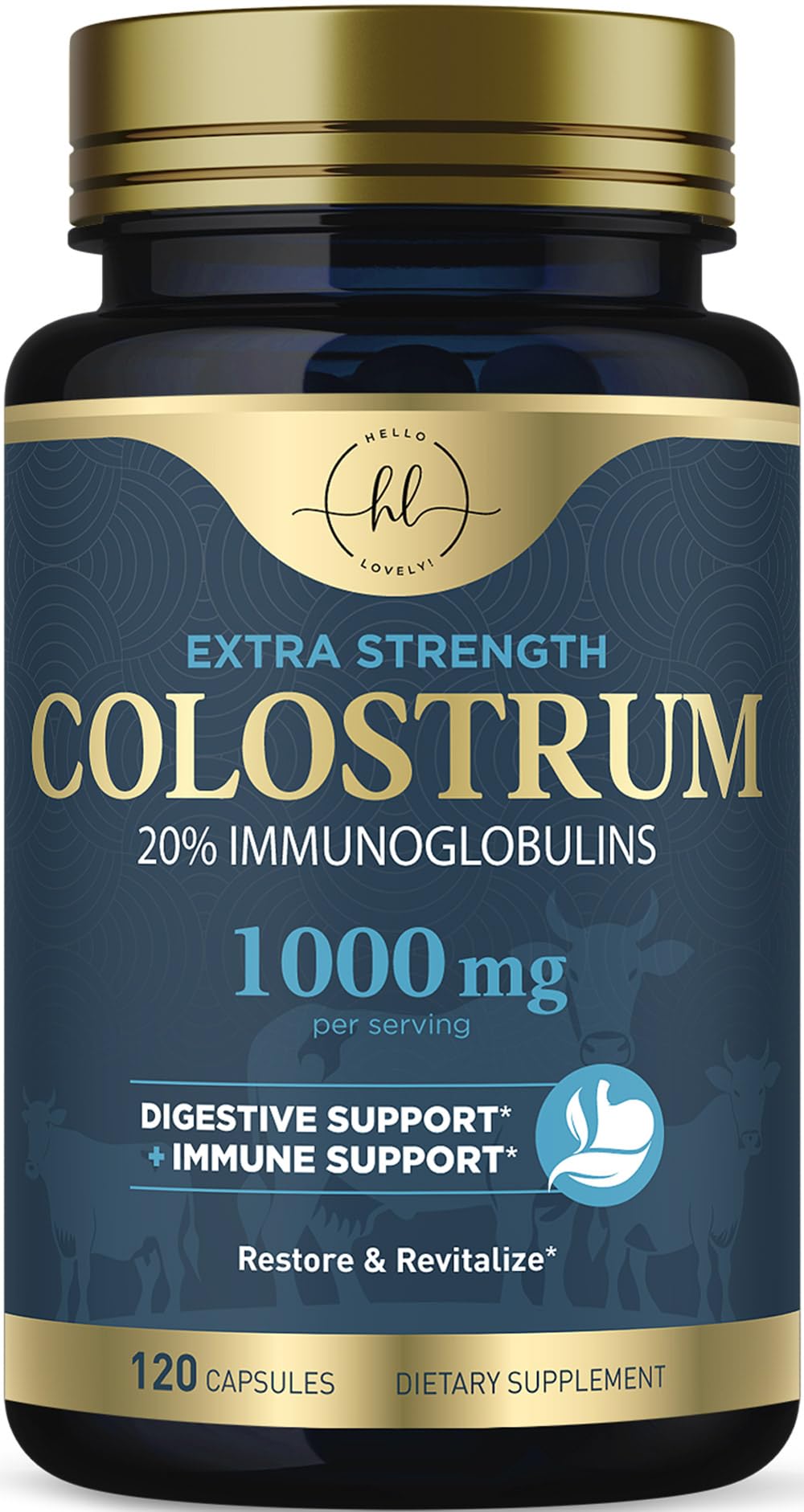 Hello Lovely! Bovine Colostrum Powder 1000mg Per Serving Capsules 120 Count