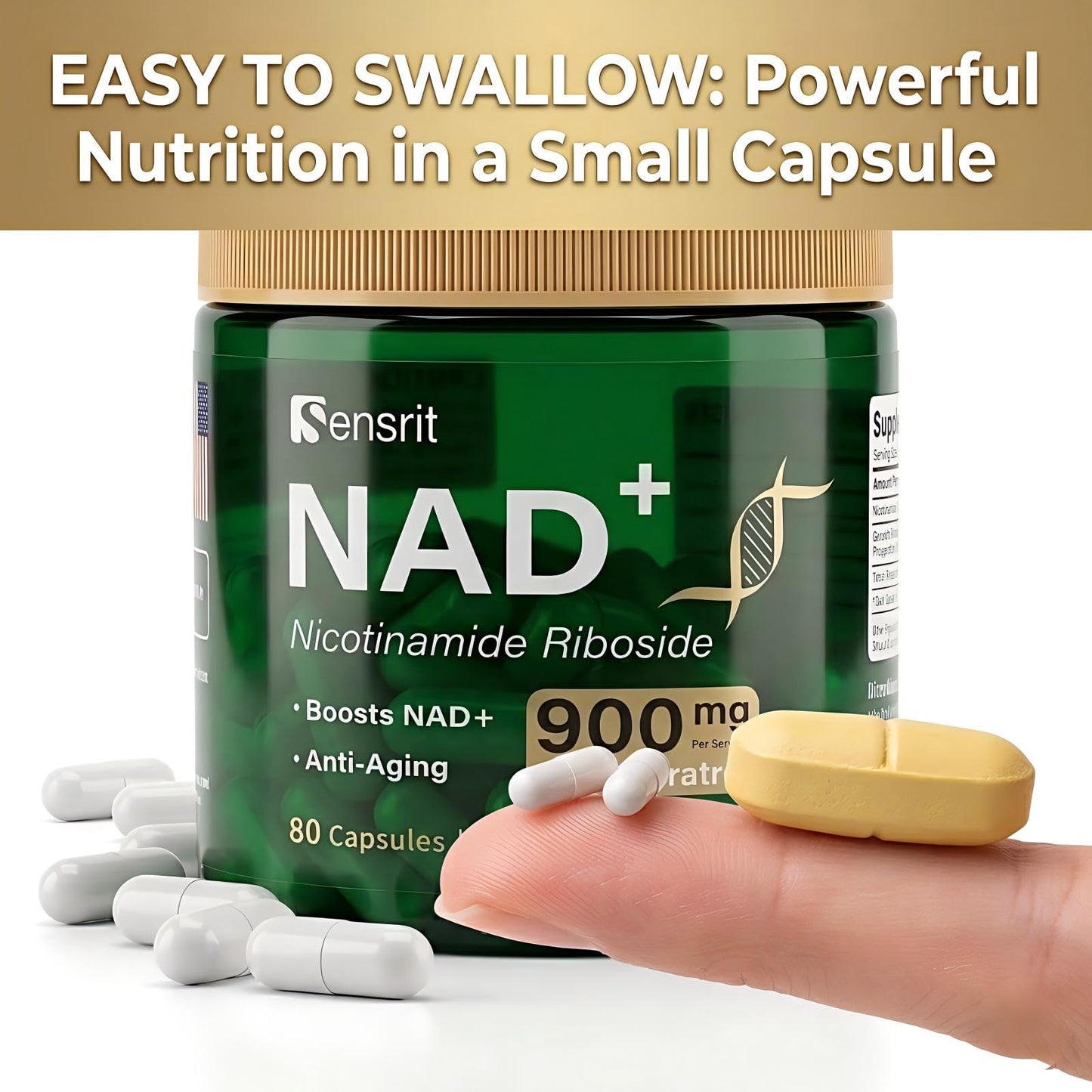 Sensrit NAD+ Supplement 1800mg with Trans-Resveratrol 400mg, 120 Capsules
