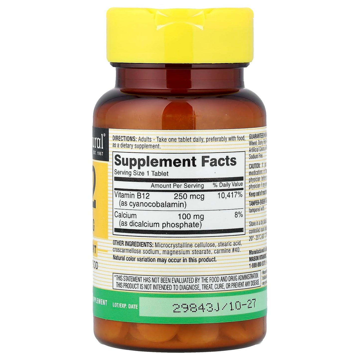 Mason Natural Vitamin B-12 250 mcg Tablets, 1 Tablet