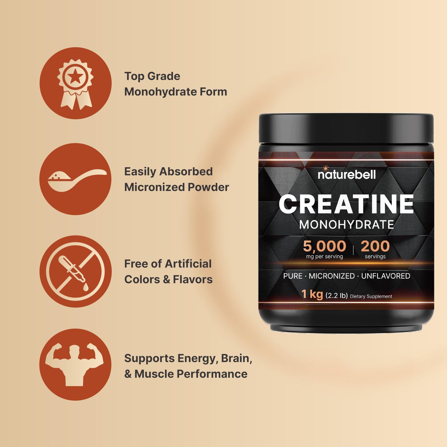 NatureBell Creatine Monohydrate Powder 2.2 lb