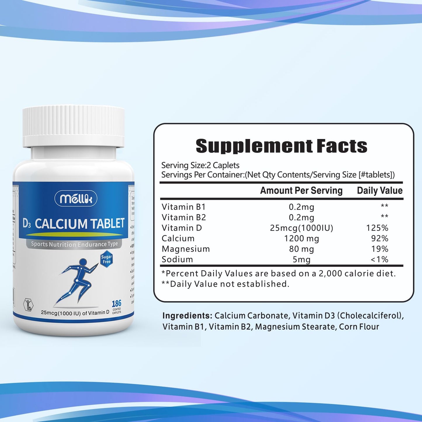 Mellk Calcium-Supplement Vitamin-D3 1200-mg Magnesium-Mini Tablets 186