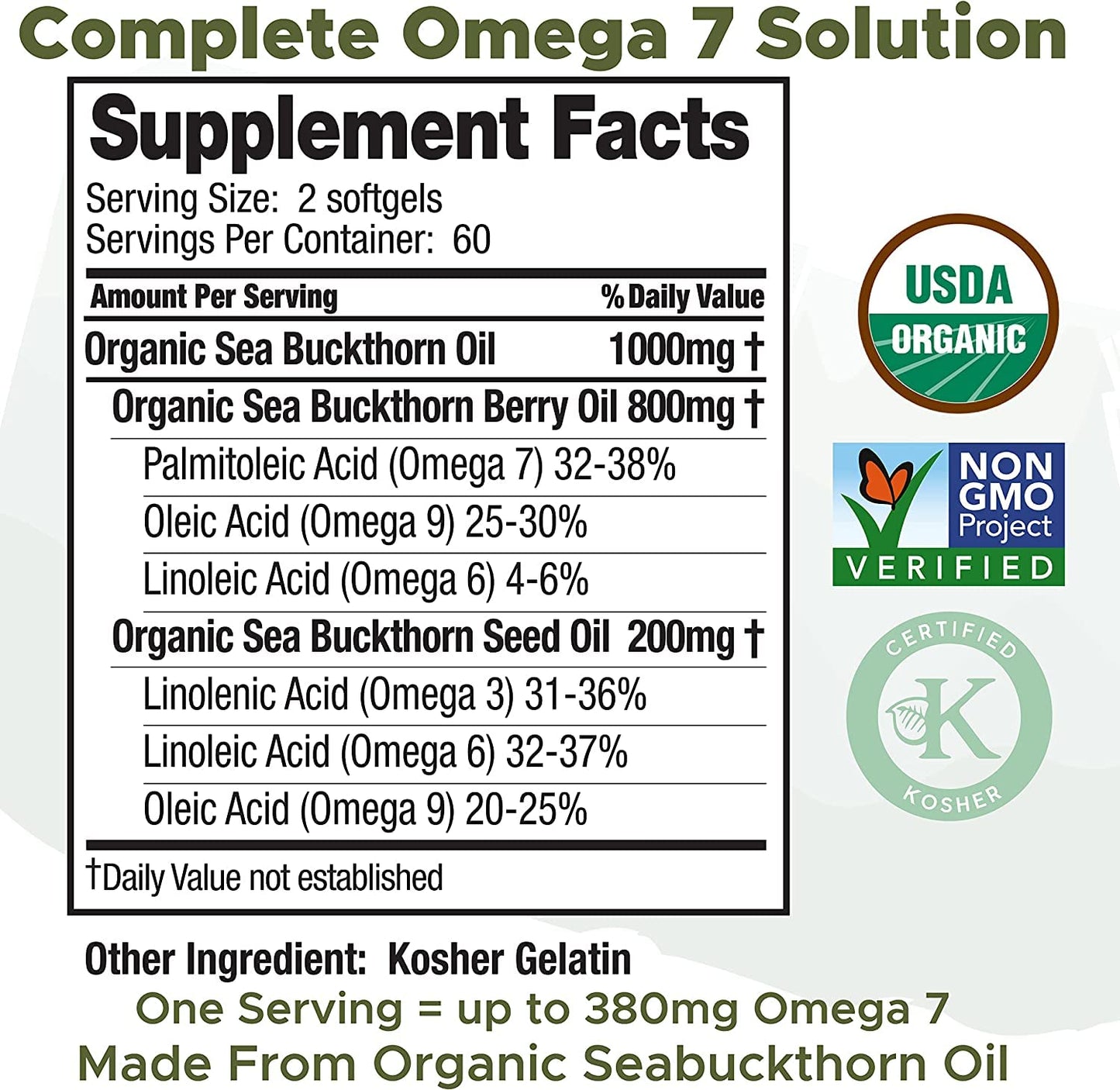 SEABUCKWONDERS Omega7 Complete Sea Buckthorn Berry Plus Seed Oil Capsule 60 Count