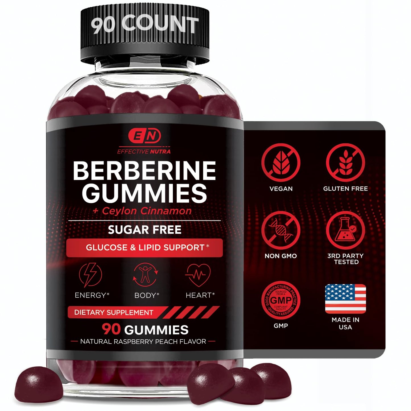 Effective Nutra Berberine Gummies with Ceylon Cinnamon, 90 Count