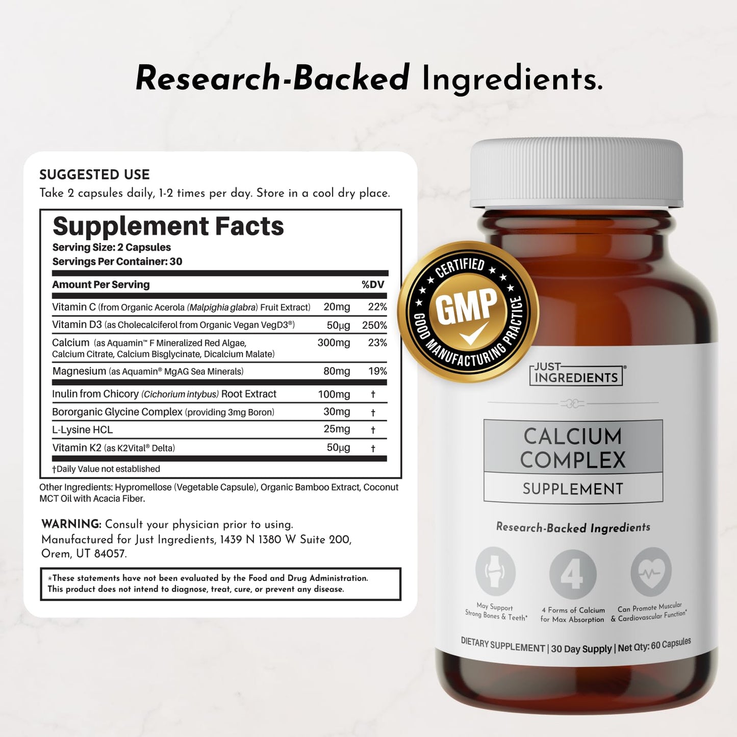 JUST INGREDIENTS Calcium Complex Capsule, 60 Count