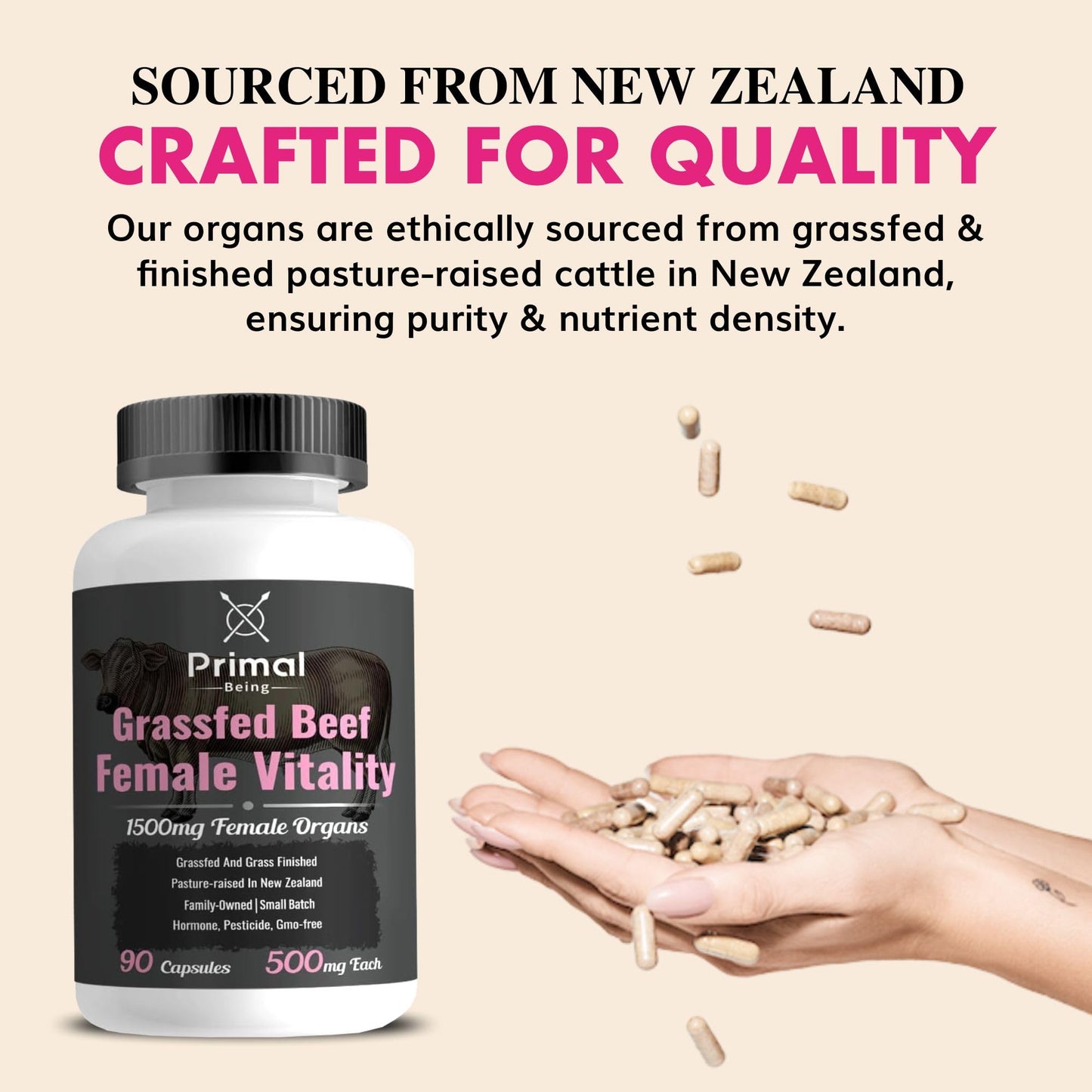Primal Being Grassfed Beef Female Vitality Supplement Capsule, 90 Capsules