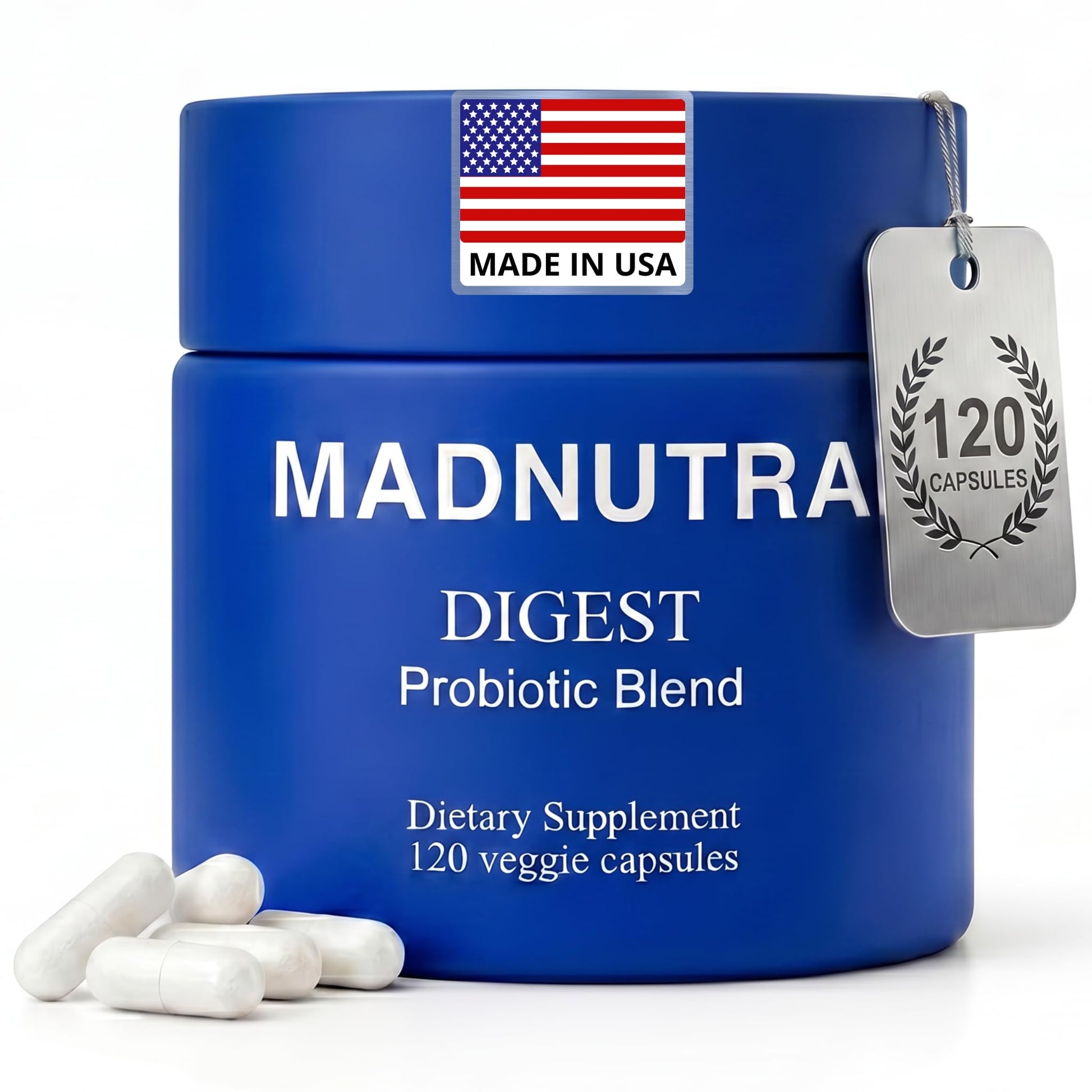 MadNutra Probiotic for Digestive Health - Bloating Relief Daily Probiotics for Women and Men 750 Million CFU 10 Strains - Enteric Coated Vegan Capsules for Gut Health & Immune Support, 120 Capsules