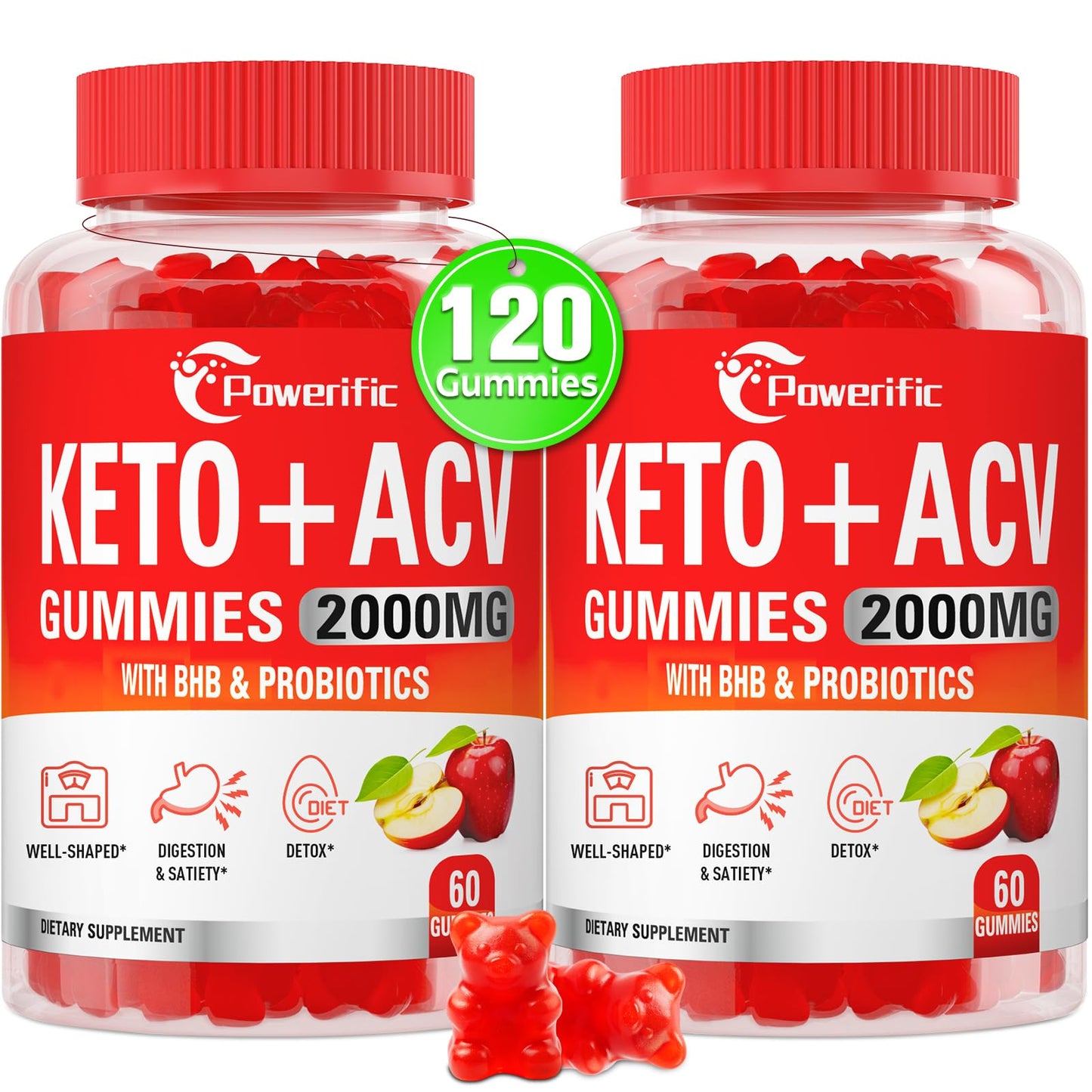 Powerific Apple Cider Vinegar Gummies, 120 Count