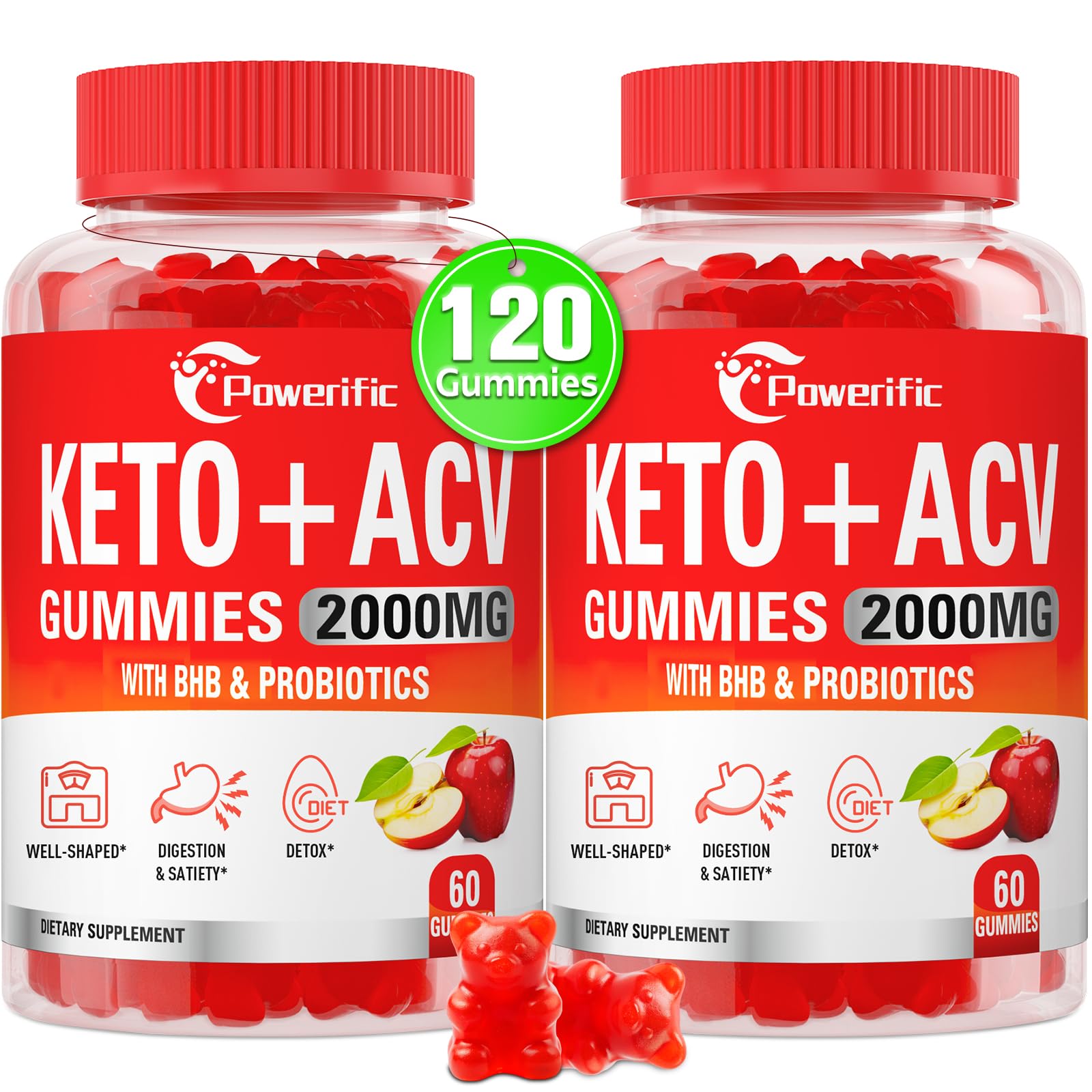 Powerific Apple Cider Vinegar Gummies, 120 Count