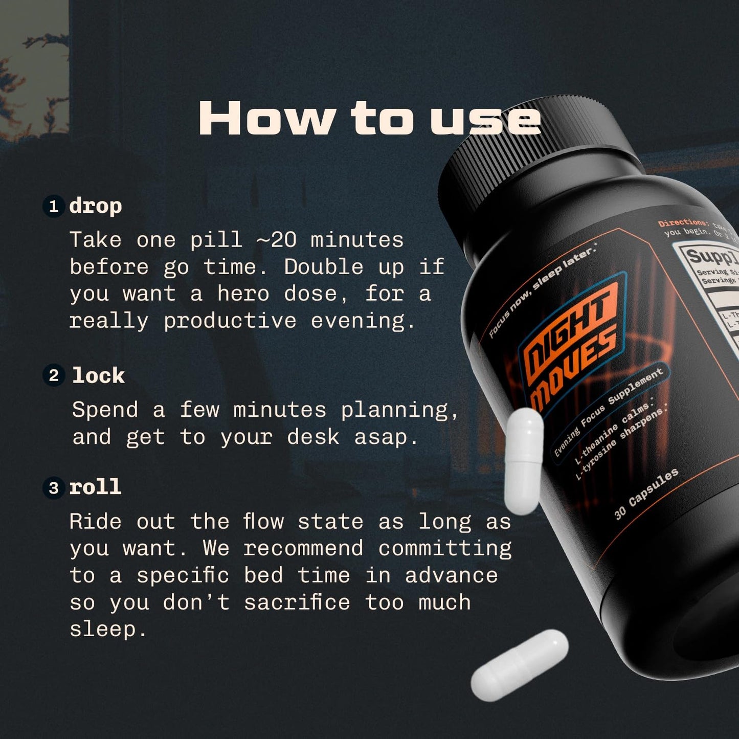 Night Moves Non-Caffeine Focus Supplement Capsule 30 Count