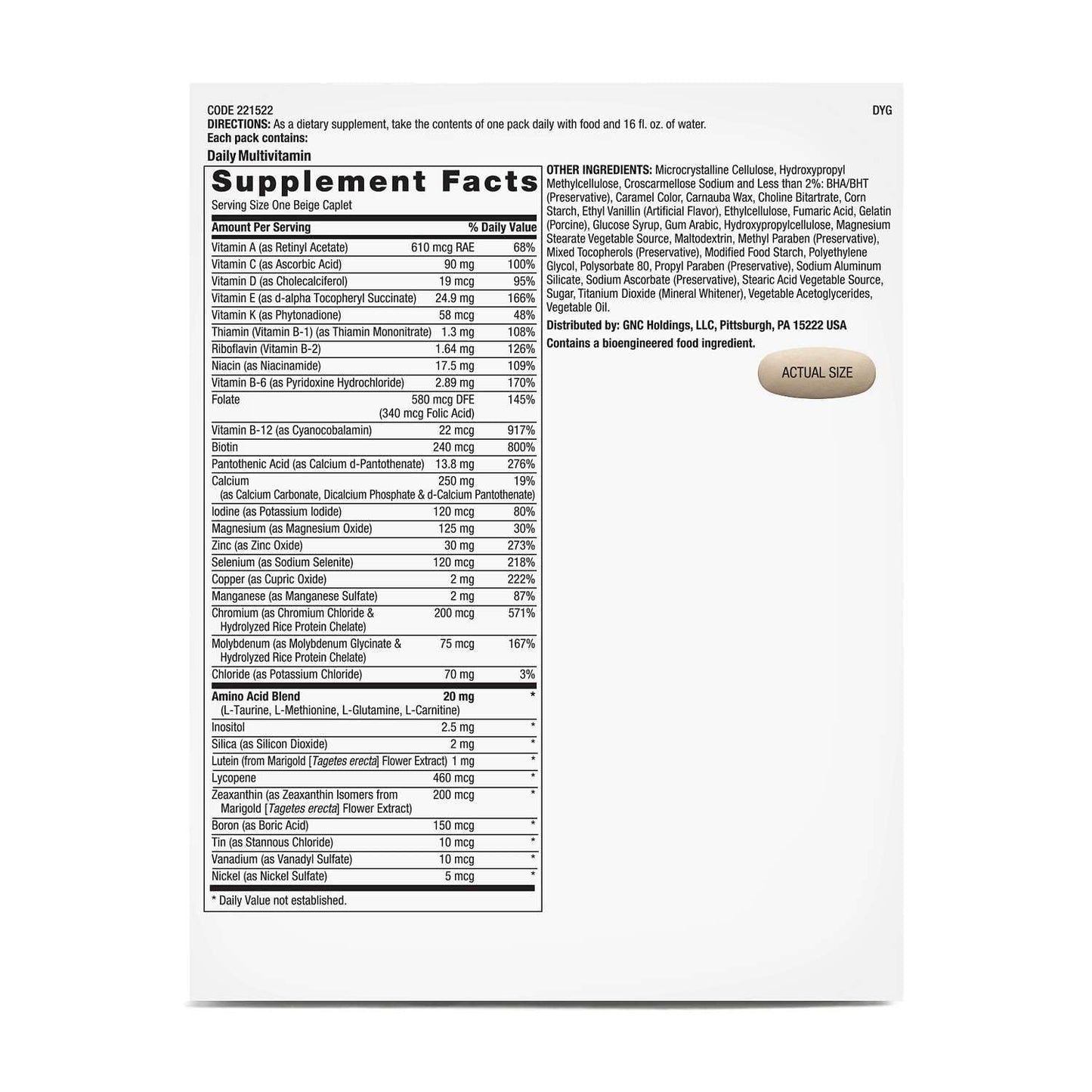GNC Pro Performance Active Fitness Vitapak Program Tablet 30 Count