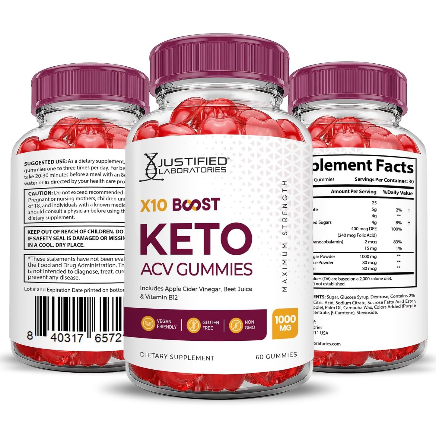 Justified Laboratories X10 Boost Keto ACV Gummy 60 Count
