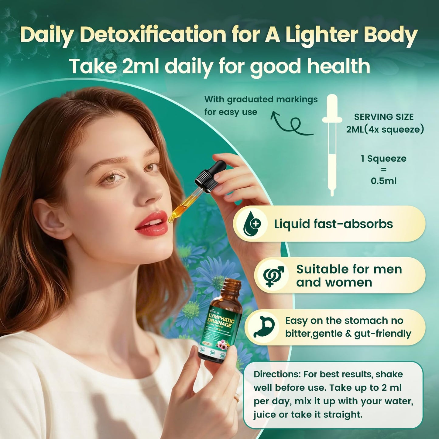 VivoNu 21-in-1 Liposomal Lymphatic Drainage Drops – Advanced Herbal Detox & Immune Booster with Echinacea, Burdock Root, Elderberry & Seaweed Extract – 6000mg High Potency Softgel 1 Count