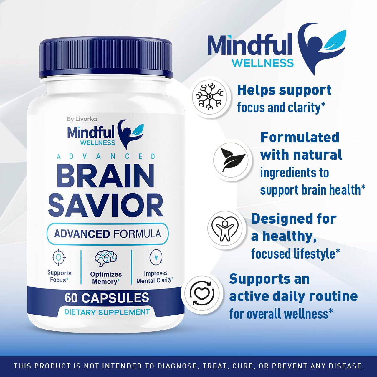 LIVORKA Mindful Wellness Advanced Brain Savior Capsules, 300 Capsules