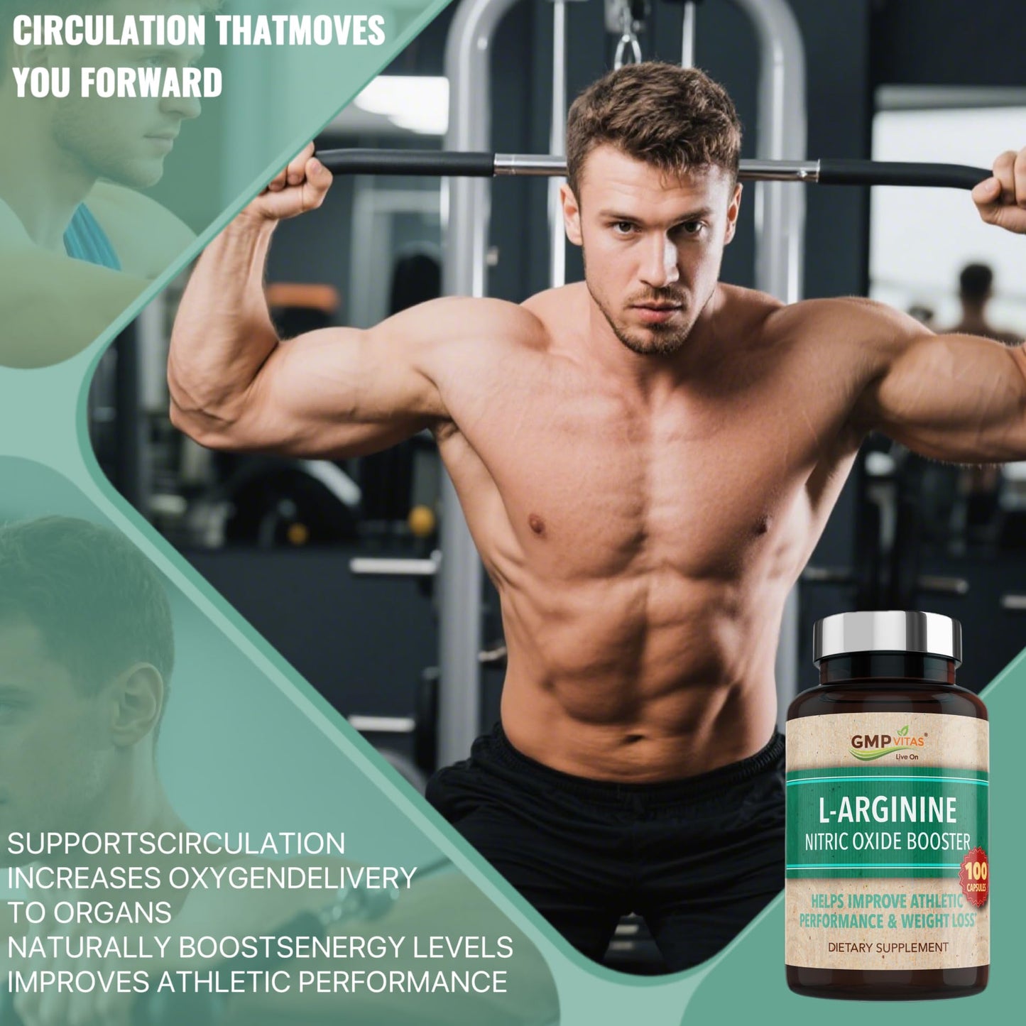 GMP Vitas Nitric Oxide Supplement 1000mg with L-Arginine Capsule 100 Count