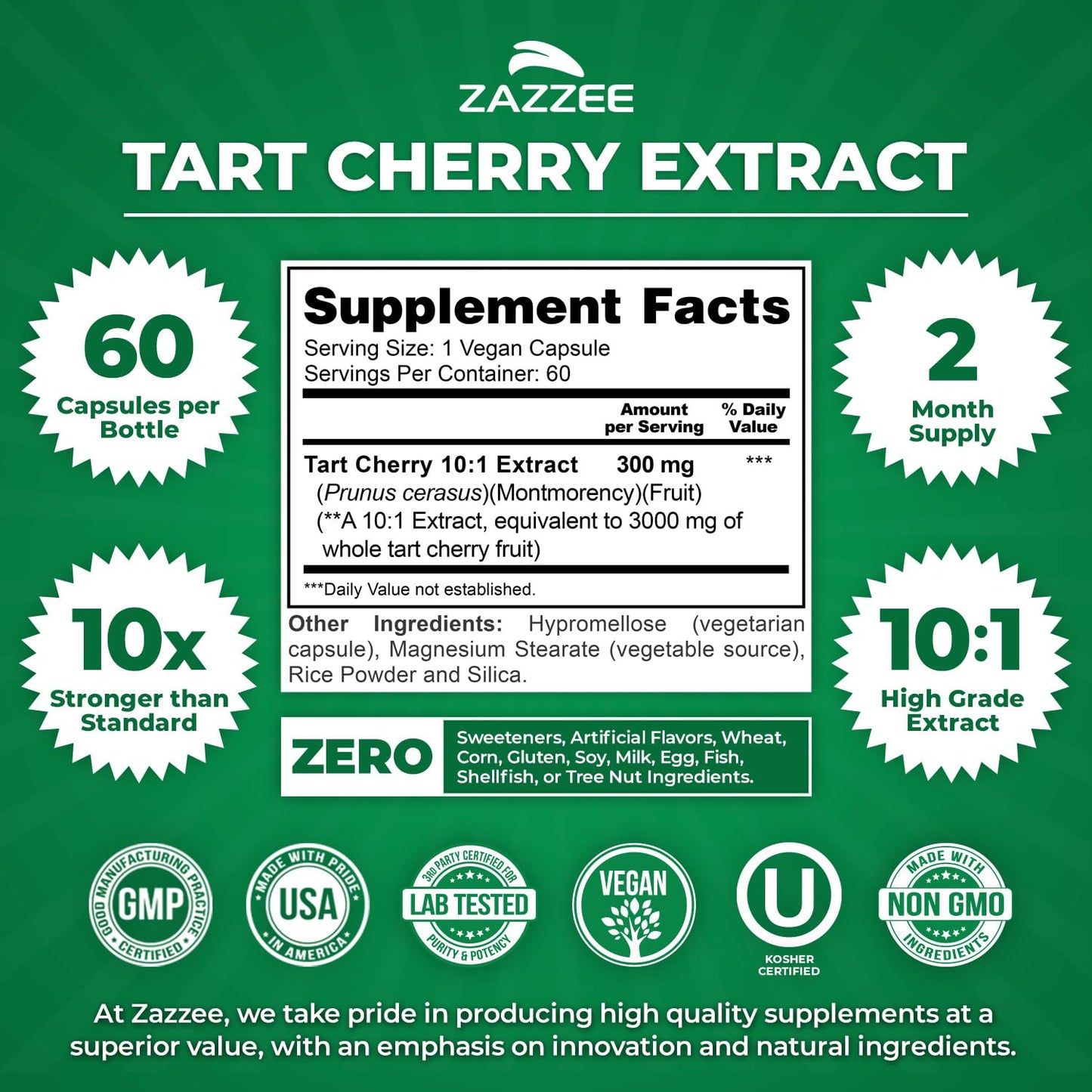 Zazzee Tart Cherry 10:1 Extract Capsule, 60 Count