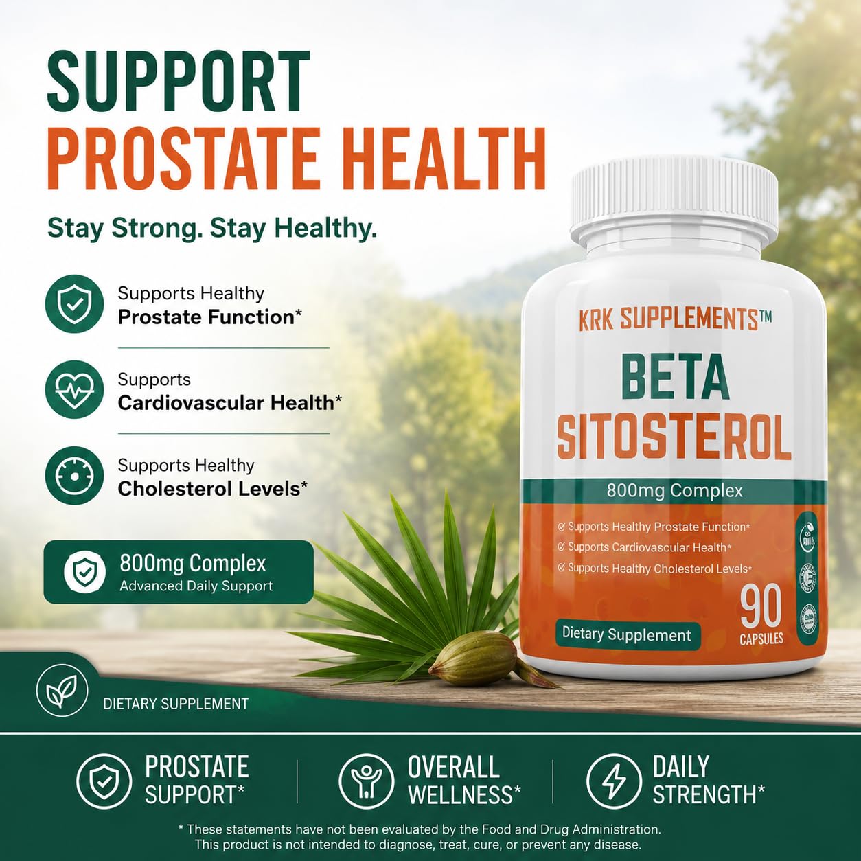 KRK SUPPLEMENTS Beta Sitosterol 800mg Per Serving Prostate Support Capsule, 180 Capsules