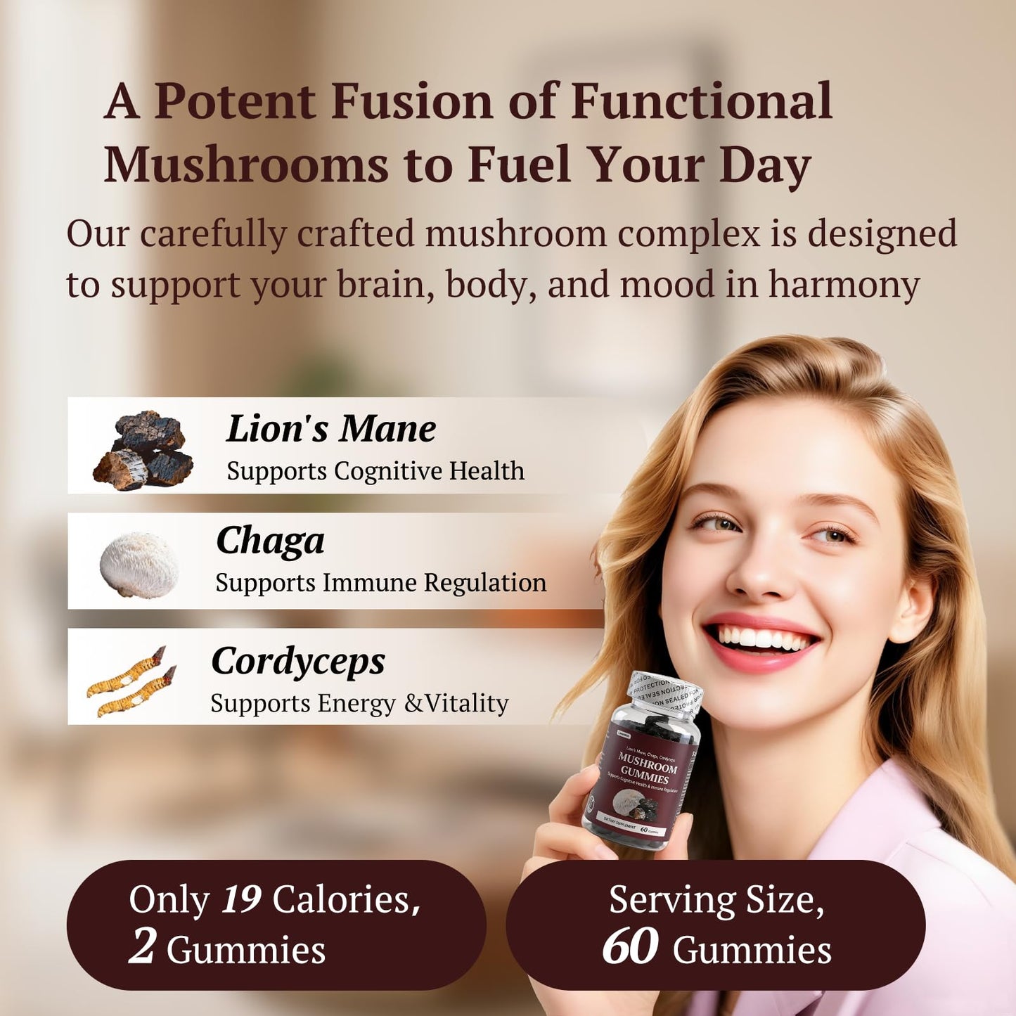 LAVANOVA Effective Mushroom Gummies with Lion’s Mane, Chaga & Cordyceps - Focus, Clarity, Energy & Immune Support - Nootropic Mushroom Supplement for Adults, 60 Gummies