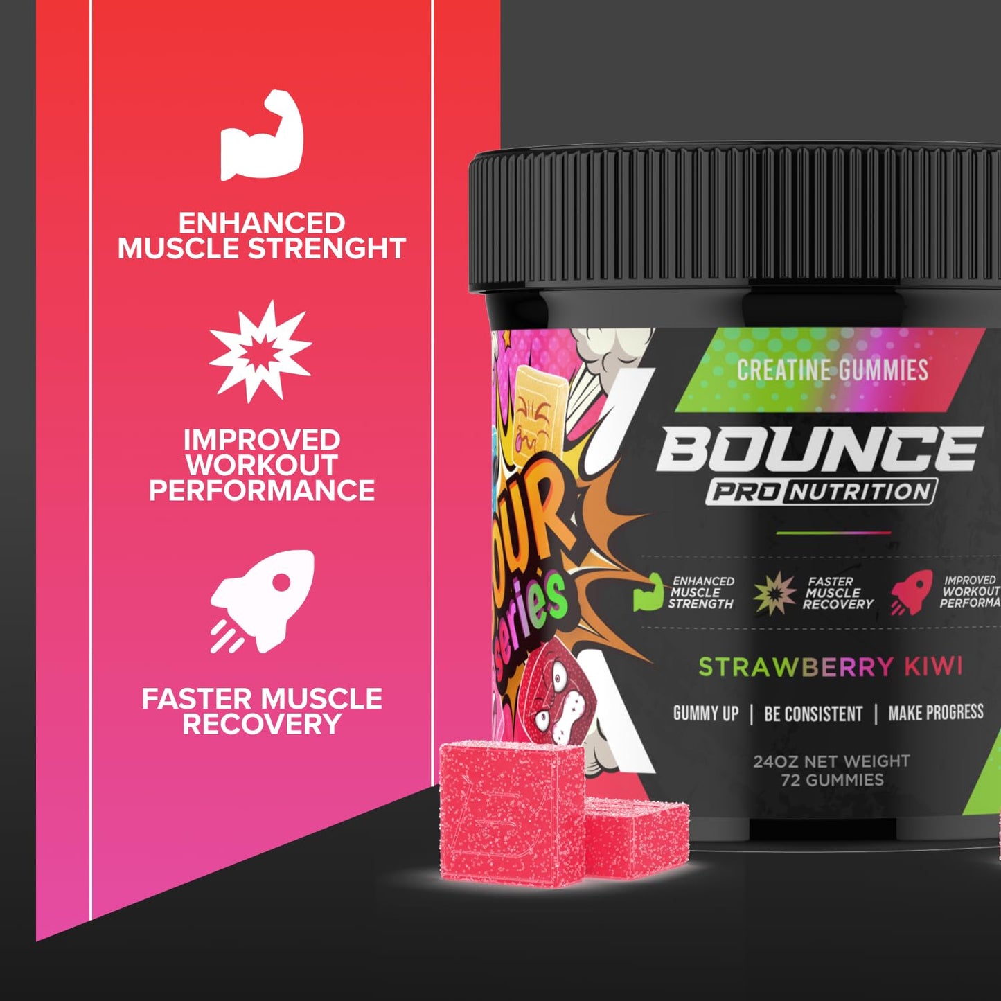 Bounce Pro Creatine Monohydrate Gummies, 72 Count