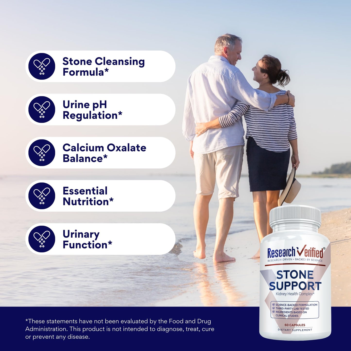 Research Verified Stone Support - Optimal Kidney Stone Defense - Chanca Piedra, Crataeva Nurvala, BioPerine 60 Capsules