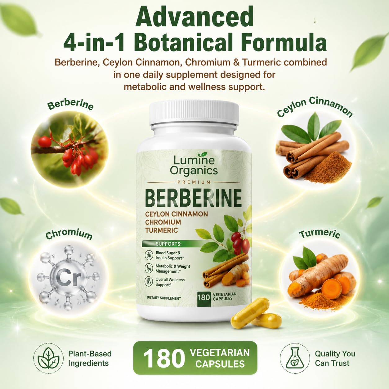 Lumine Organics Berberine with Ceylon Cinnamon - 4 in 1 Complex Softgel 1
